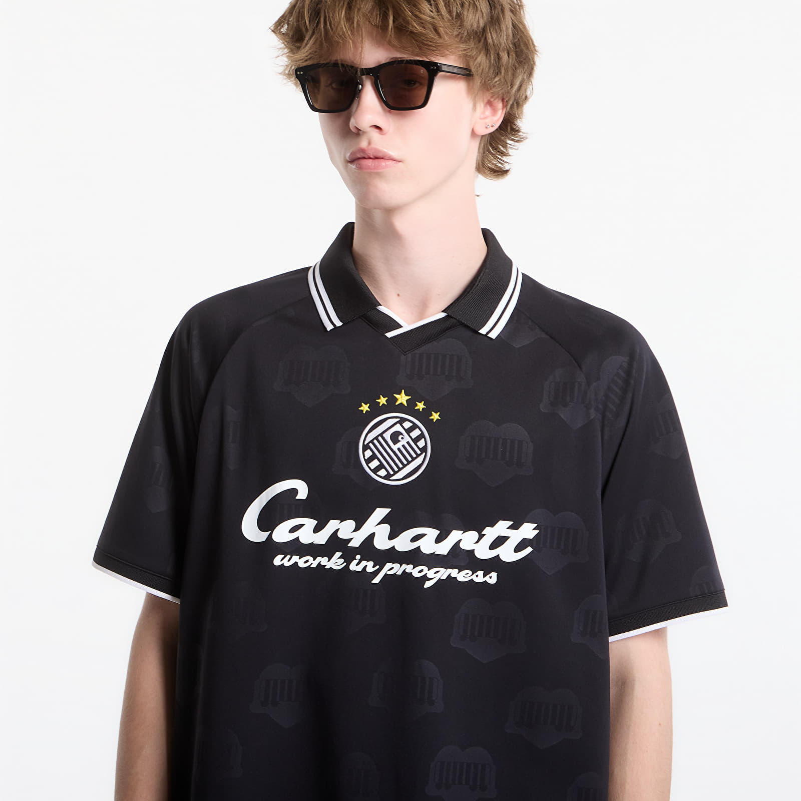 T-shirts för män Carhartt WIP S/S Terrace Football T-Shirt UNISEX Heart Train Jacquard, Black
