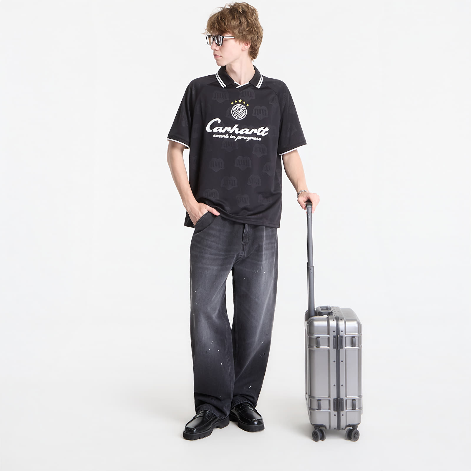 T-shirts för män Carhartt WIP S/S Terrace Football T-Shirt UNISEX Heart Train Jacquard, Black