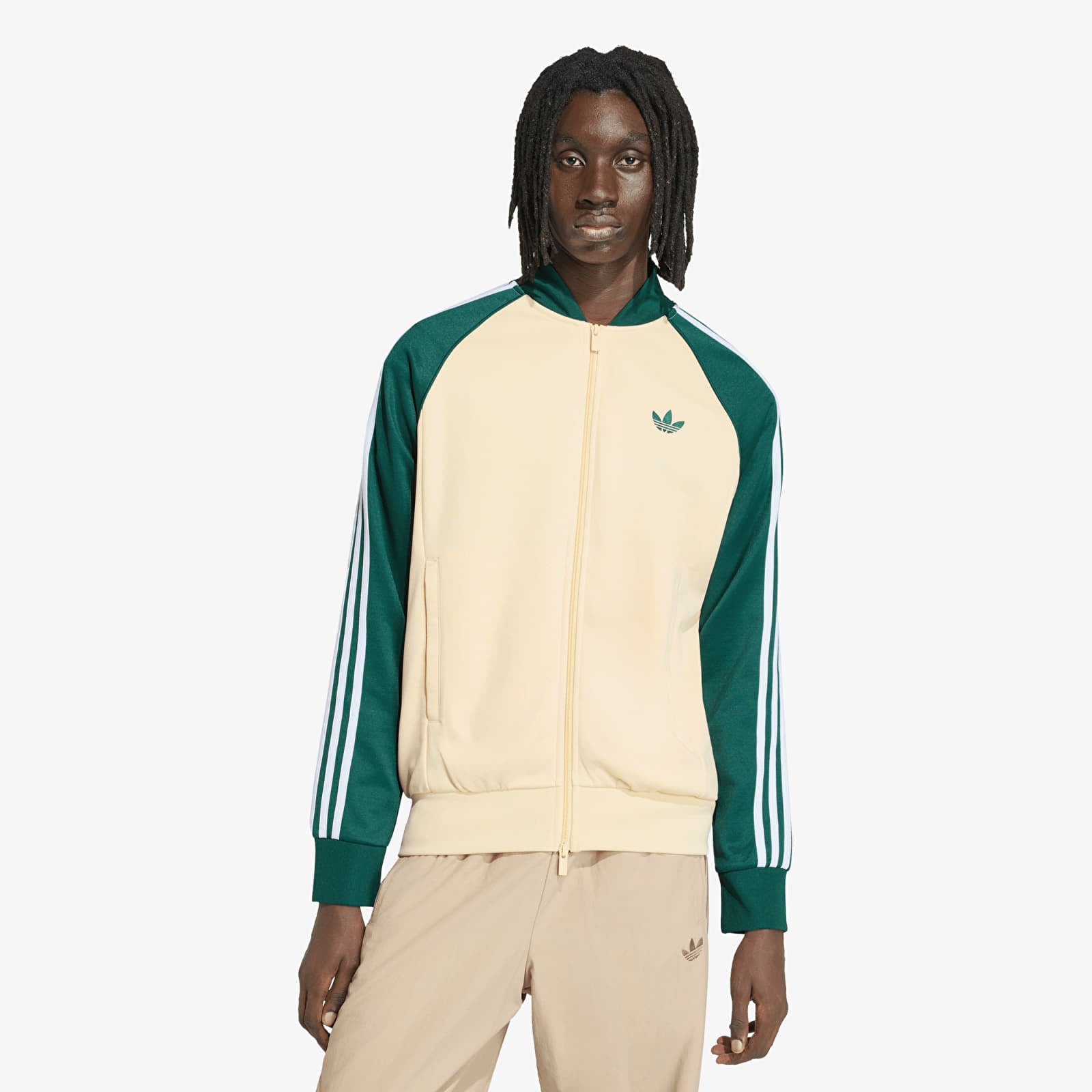 Hoodies voor heren adidas Sst Track Top Warm Vanilla/ Collegiate Green