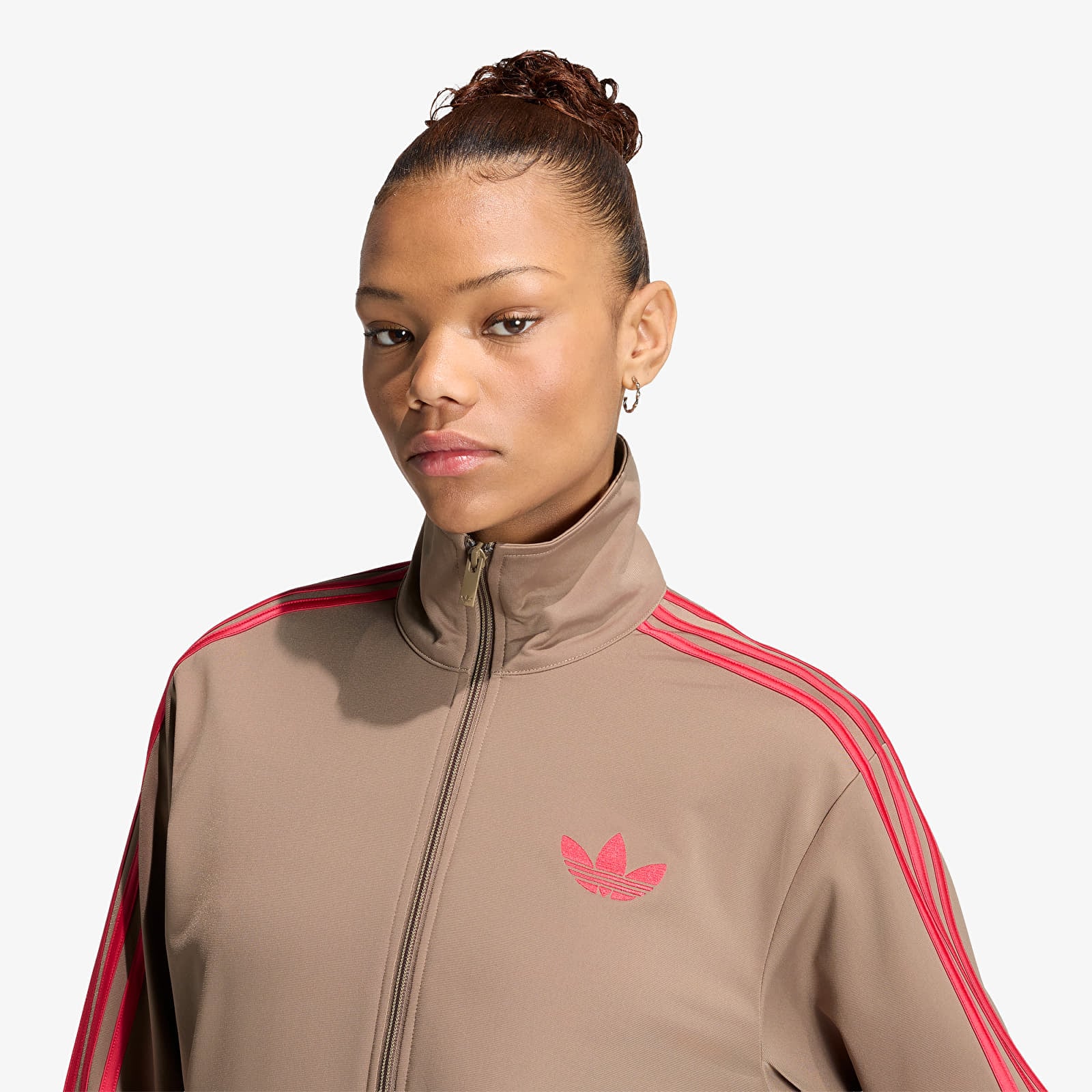 Sweats à capuche femme adidas Firebird Track Top Loose Khaki Six/ Power Pink