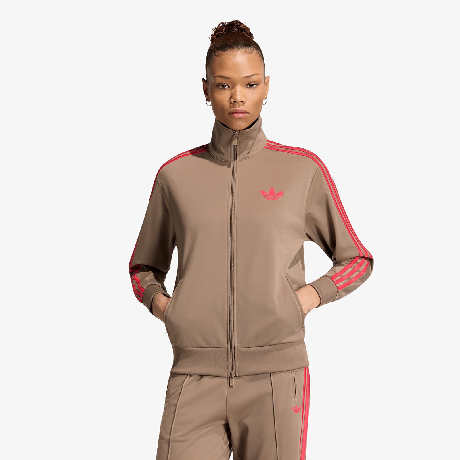 Sweats à capuche femme adidas Firebird Track Top Loose Khaki Six/ Power Pink