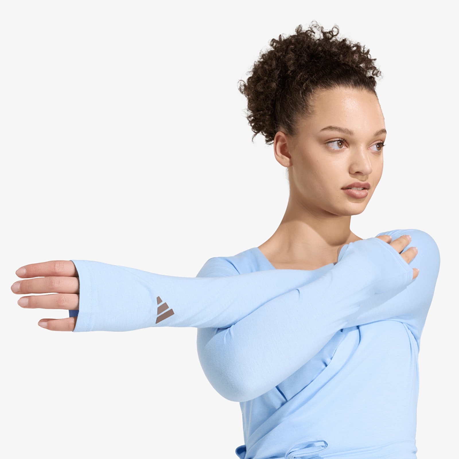 Magliette da donna adidas 3 Stripes Studio Soft Ballet Wrap Top Glow Blue/ Earth Strata