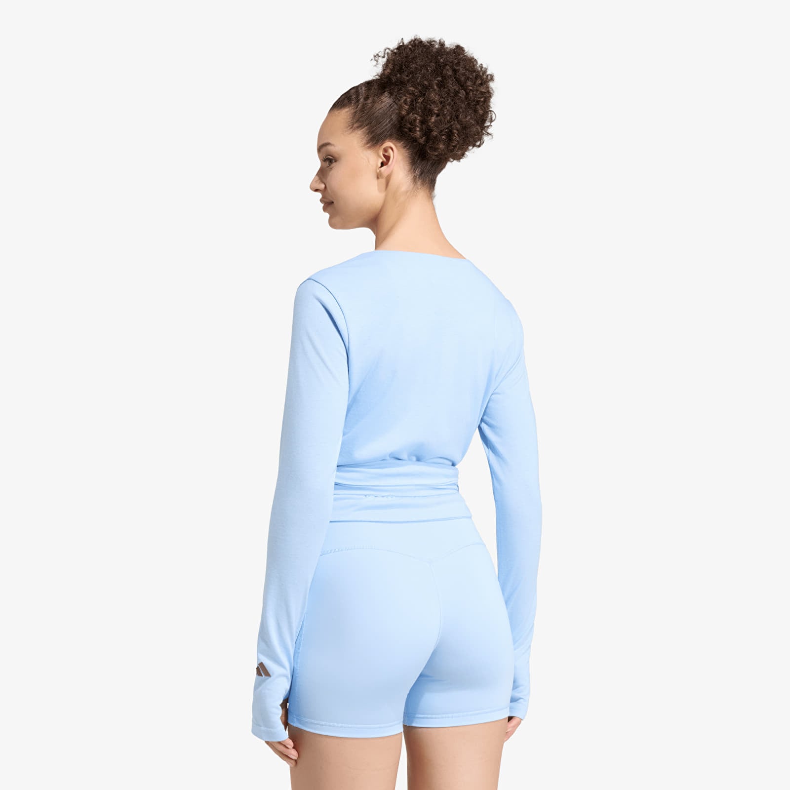 Magliette da donna adidas 3 Stripes Studio Soft Ballet Wrap Top Glow Blue/ Earth Strata