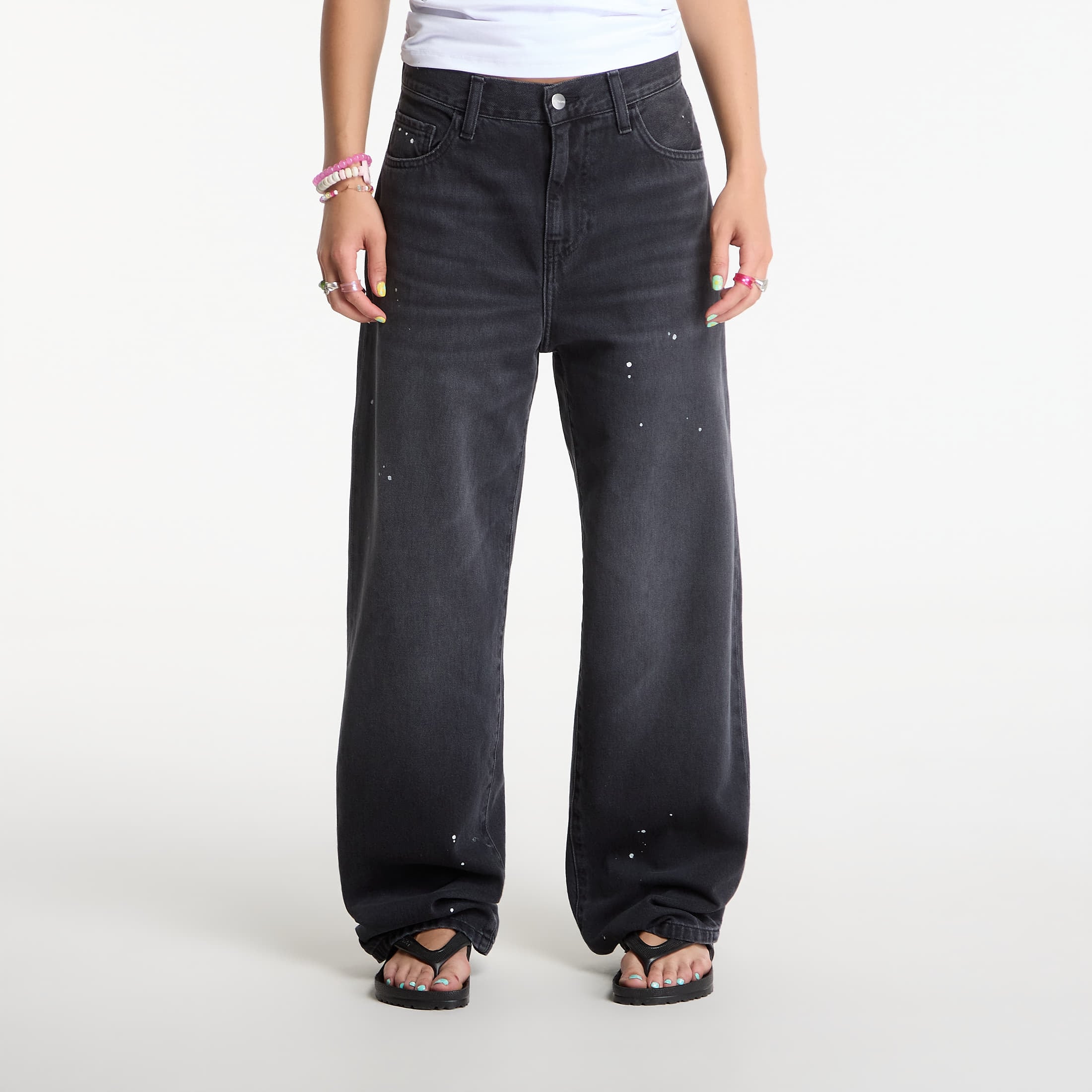 Τζιν Carhartt WIP W' Arin Pant Black Destroy Wash, Splatter 32