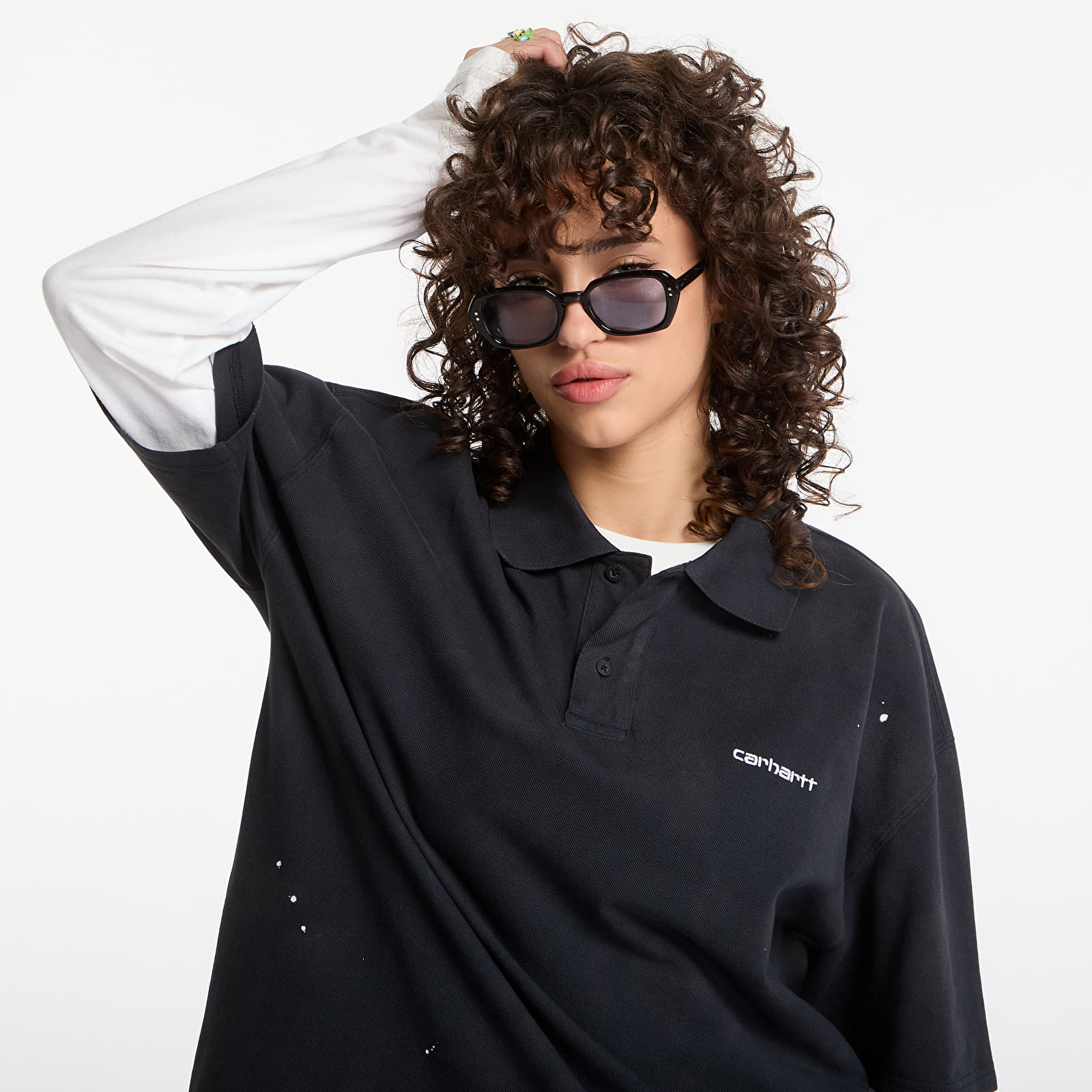 Tricouri bărbați Carhartt WIP S/S Painter Polo UNISEX Black Destroy Wash, Splatter