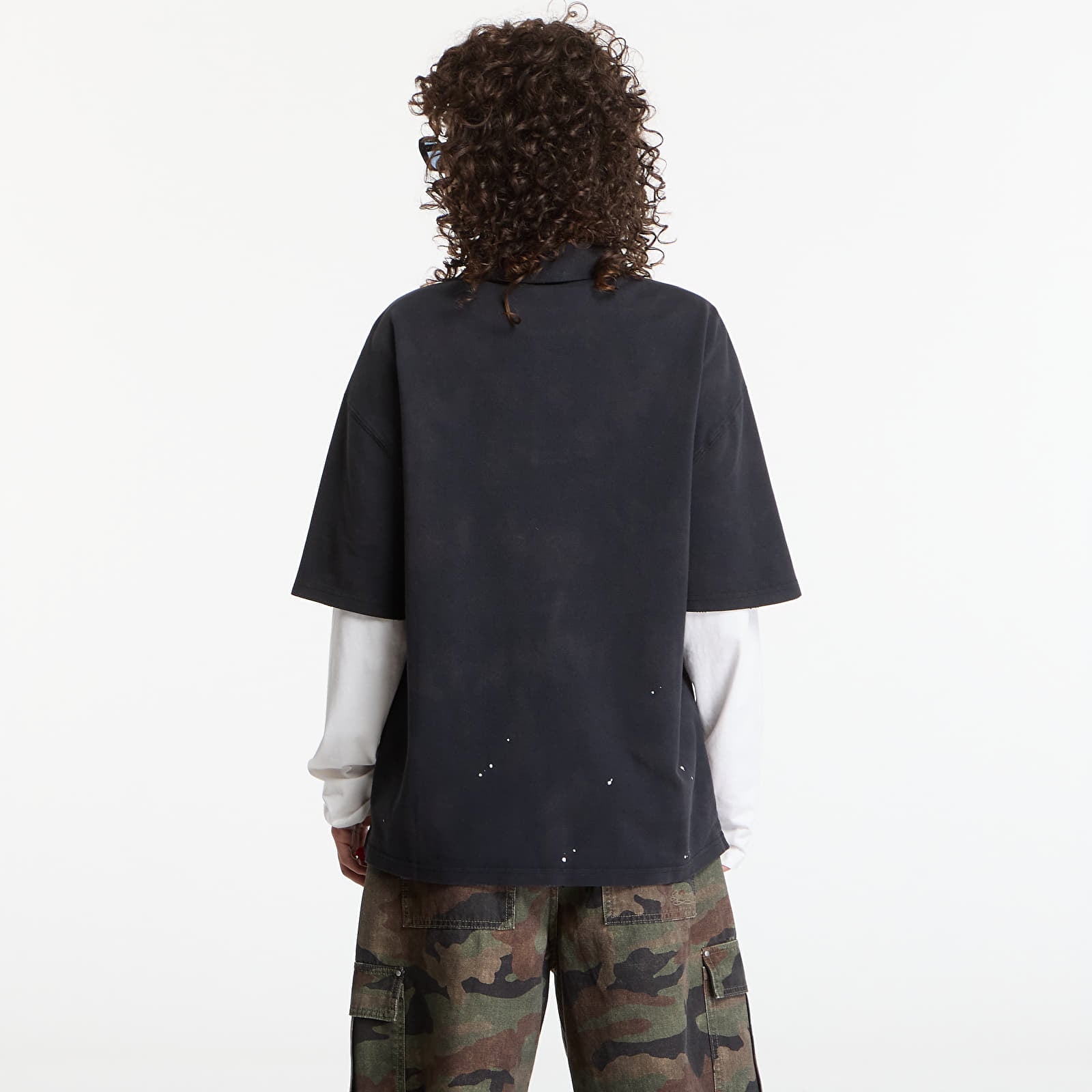 Tricouri bărbați Carhartt WIP S/S Painter Polo UNISEX Black Destroy Wash, Splatter
