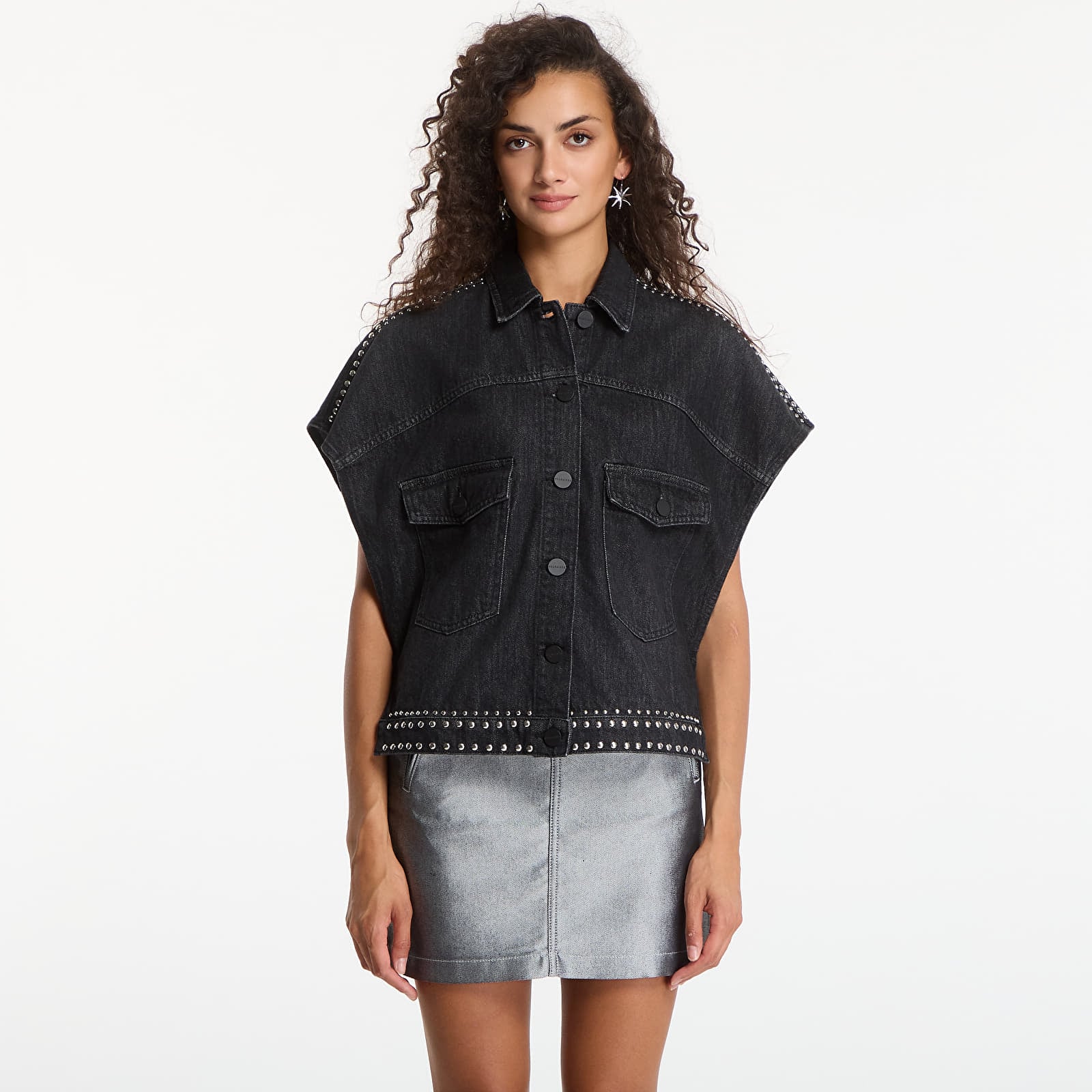 Shirts AllSaints Alba Stud Ss Shirt Shadow Black