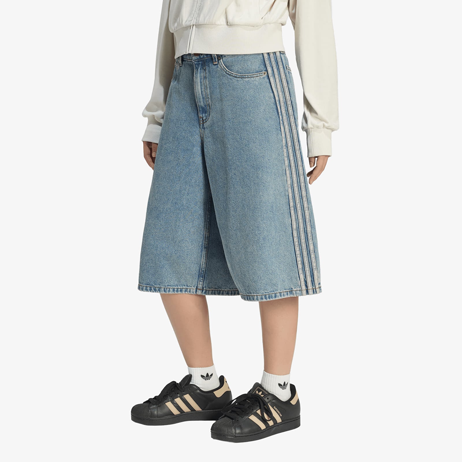 Sieviešu šorti adidas Mid Rise Denim Jorts Worn Blue Denim