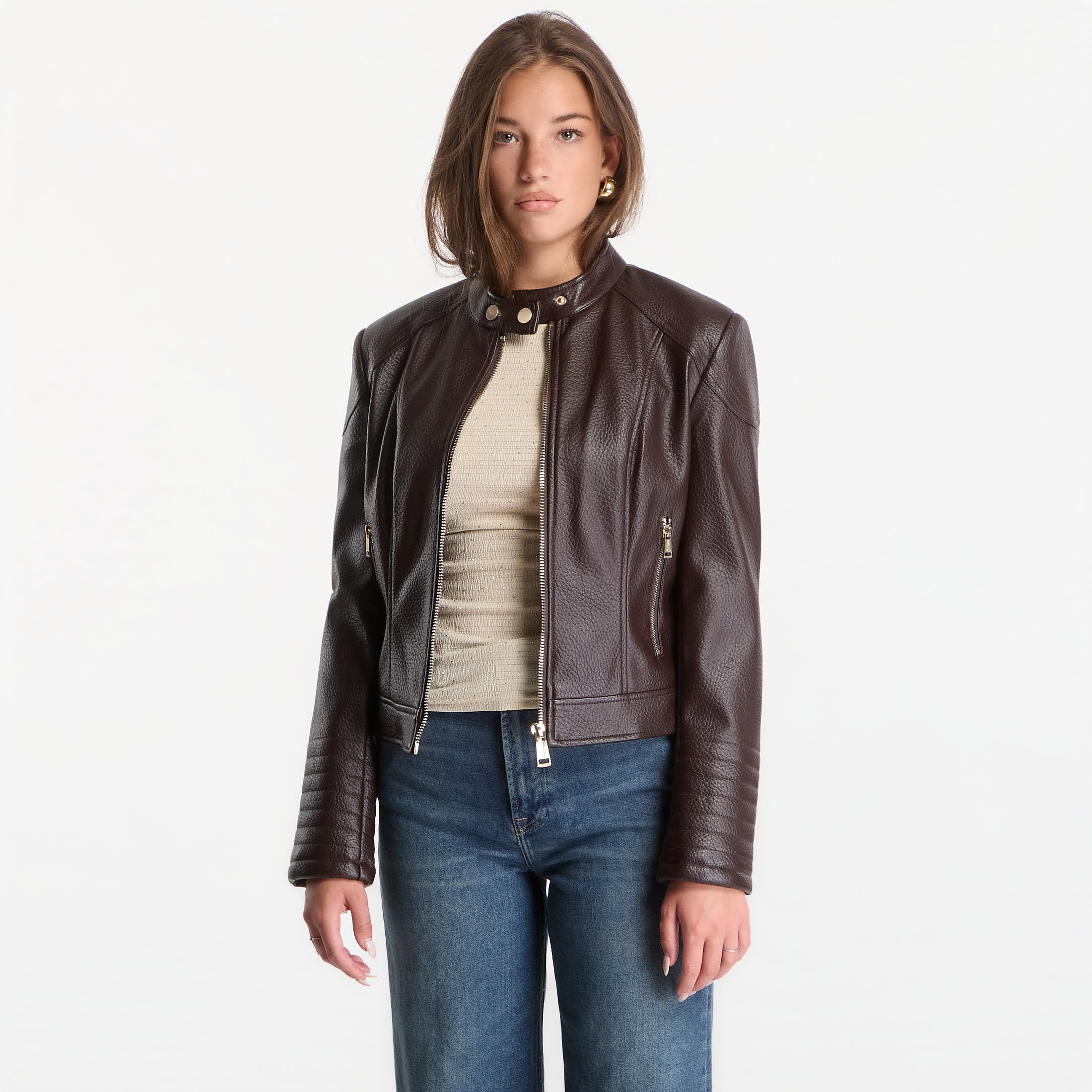 Veste GUESS Marlene Caribou Pu Moto Jacket Chocco Brown L 136 €
