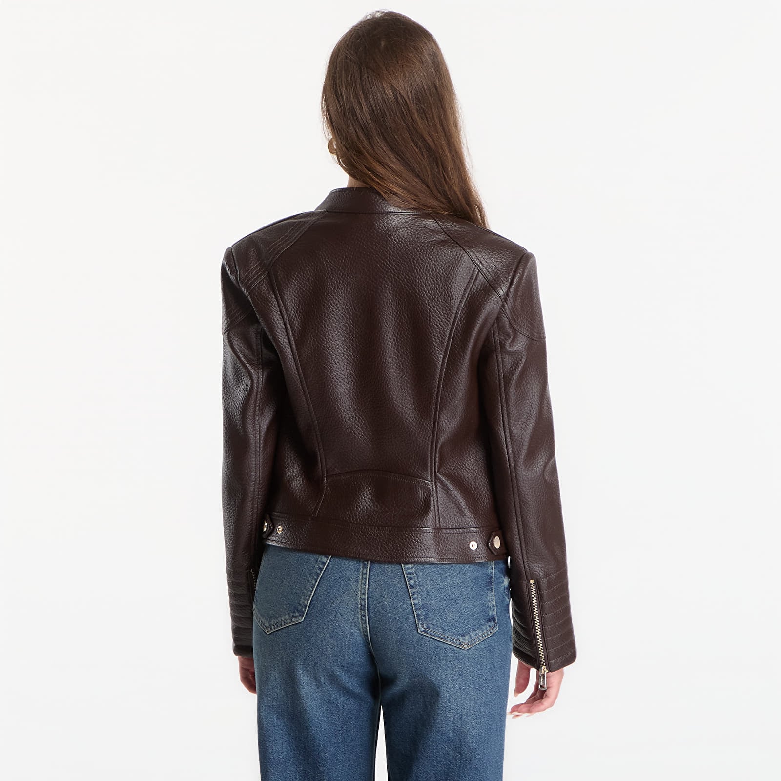 Casacos GUESS Marlene Caribou Pu Moto Jacket Chocco Brown