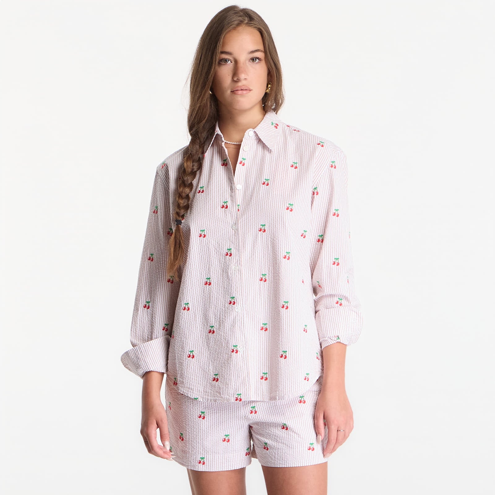 Сорочки MC2 Saint Barth Meredith Shirt Seersucker Stripes V Cherry