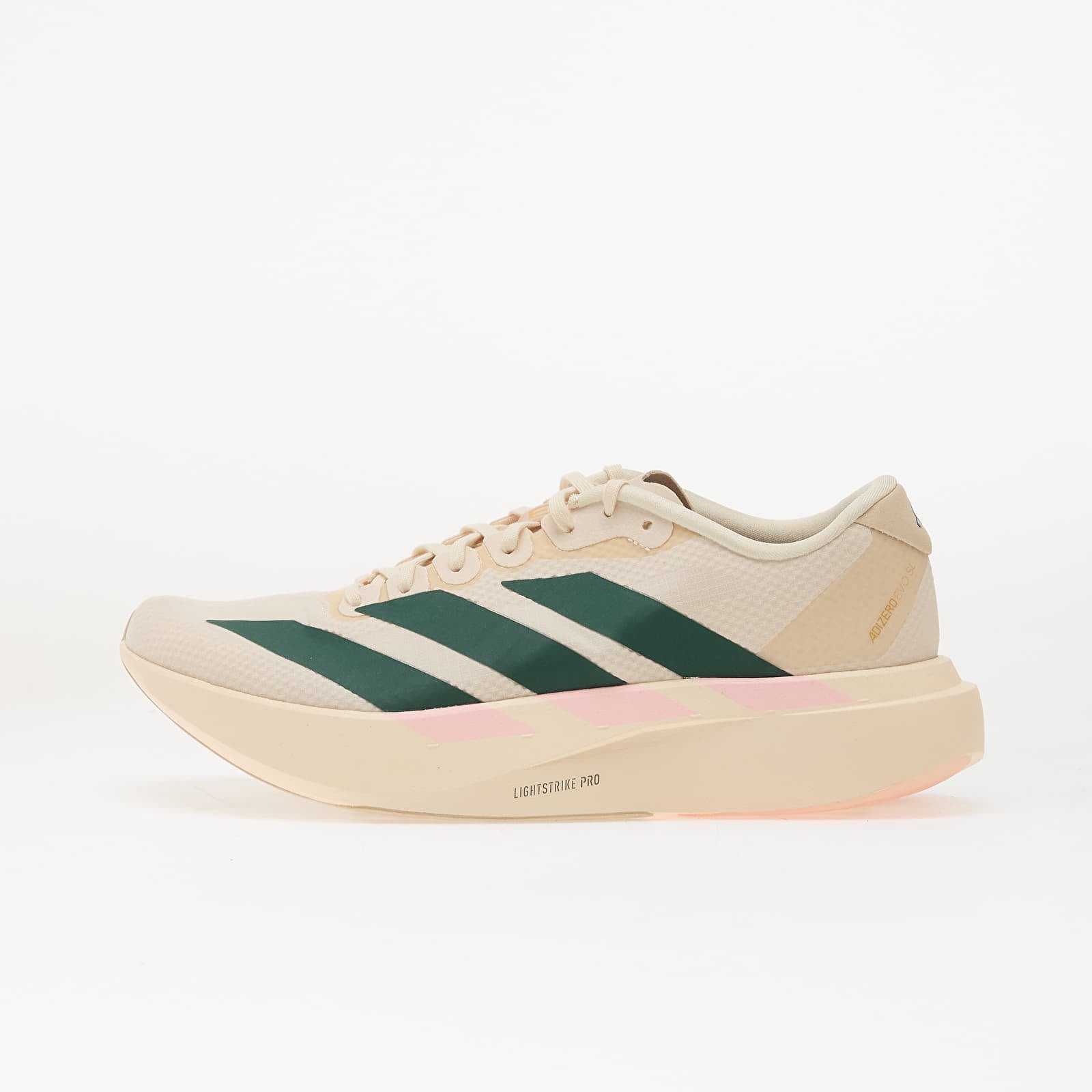 Naisten lenkkarit ja kengät adidas ADIZERO EVO SL Woven LIGHTSTRIKEPRO Running Wonder White/ Collegiate Green/ Clear Pink