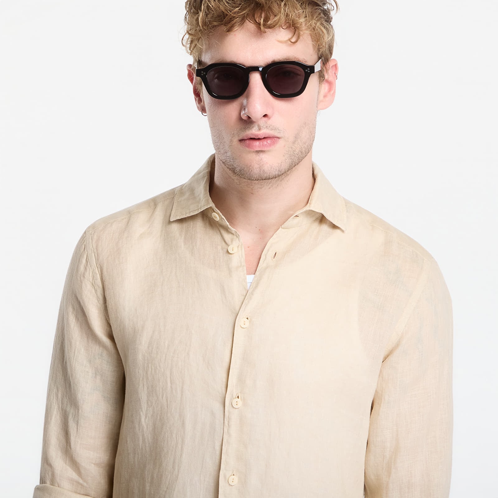 Overhemden MC2 Saint Barth Pamplona Shirt Linen Beige