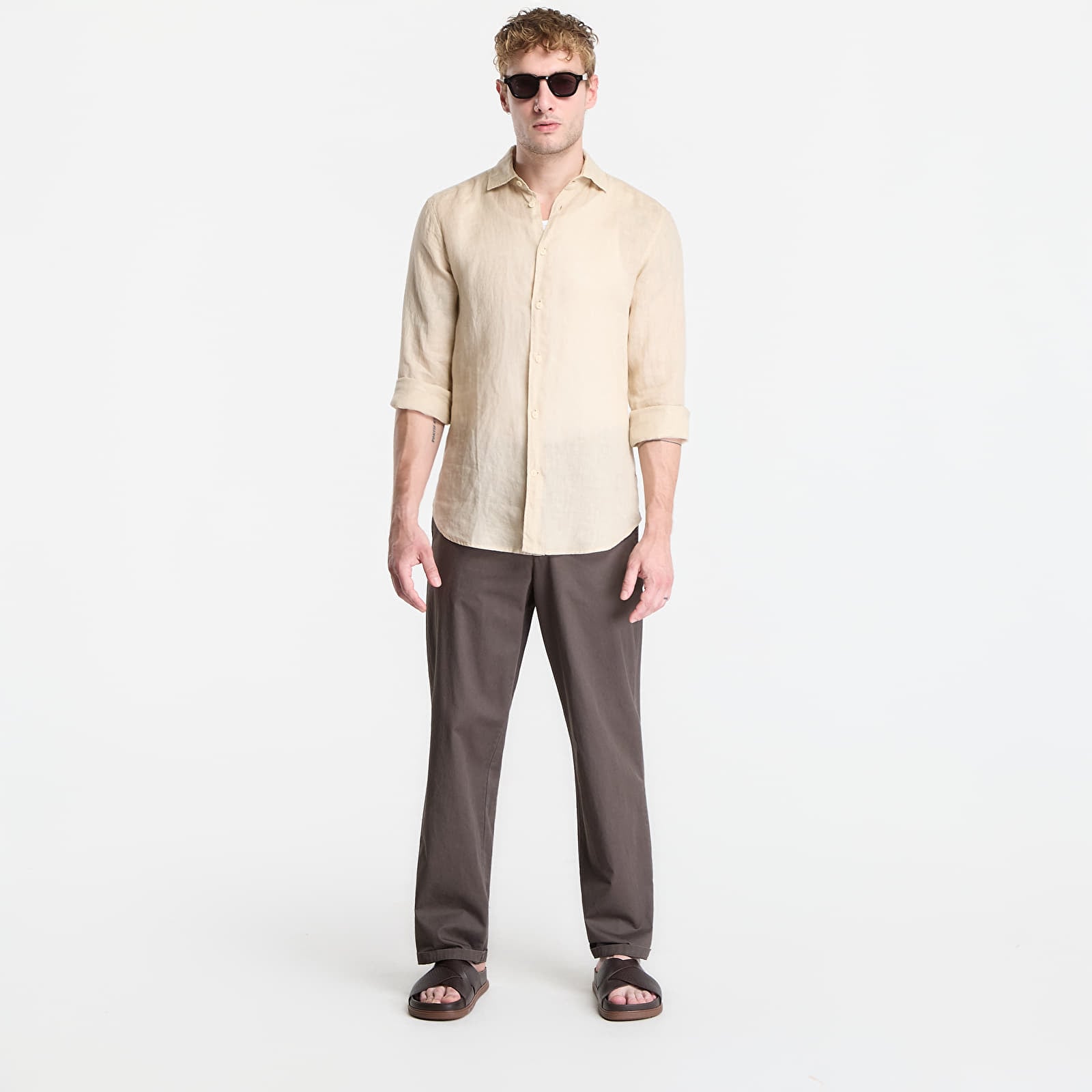 Overhemden MC2 Saint Barth Pamplona Shirt Linen Beige