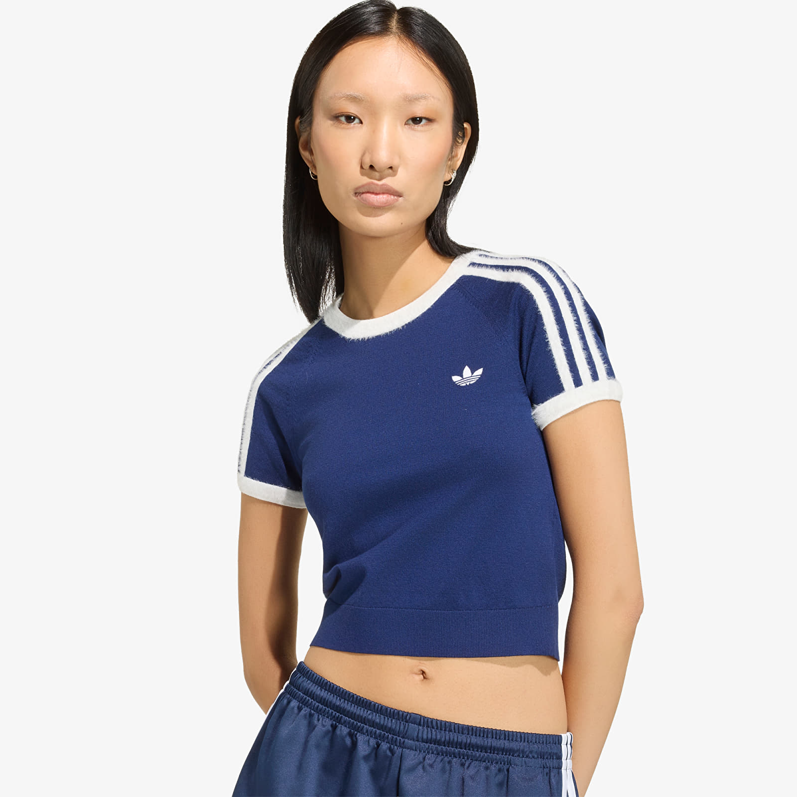 T-skjorter for kvinner adidas Knitted T-Shirt Dark Blue/ White