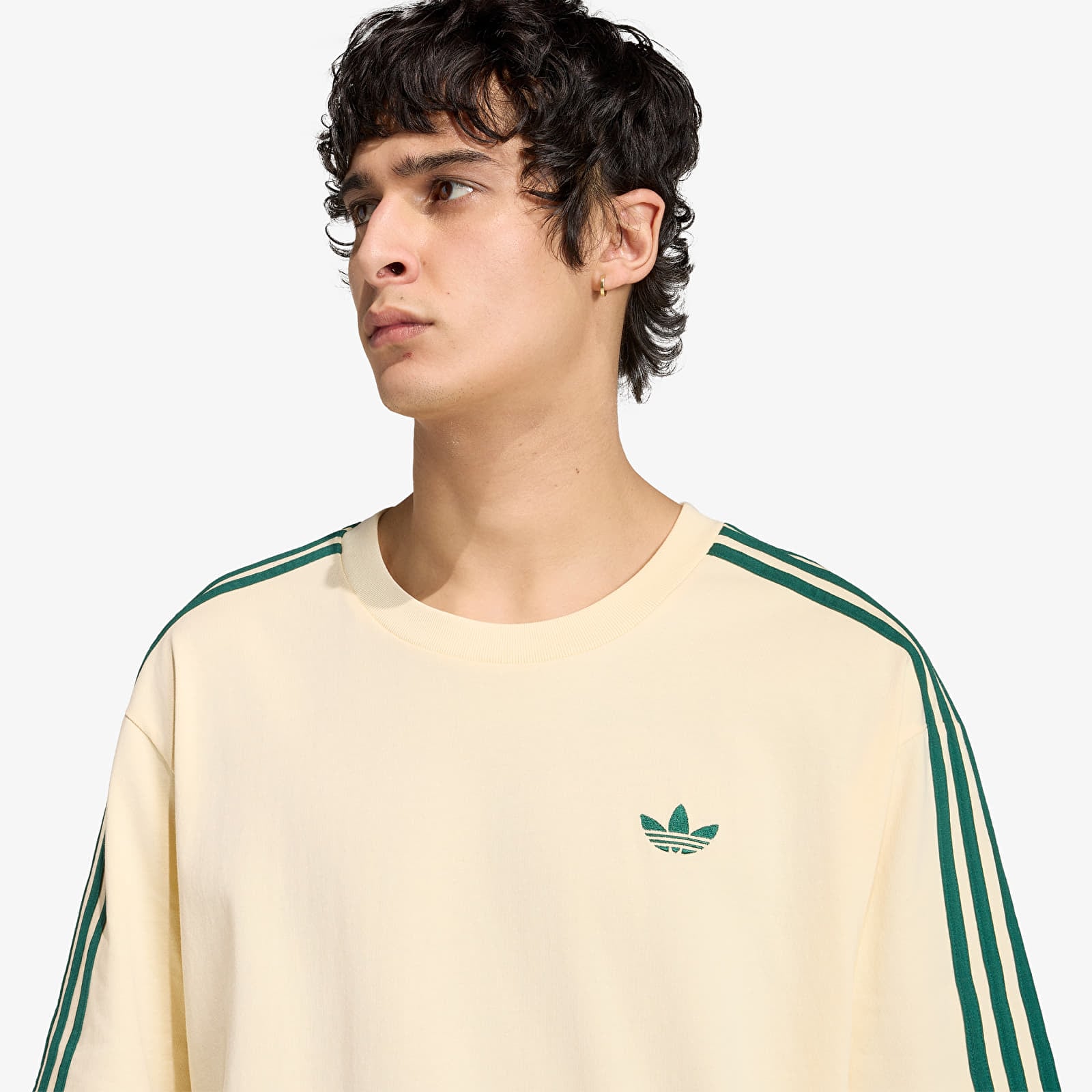 Ανδρικά μπλουζάκια adidas Adicolor 3-Stripes Oversized T-Shirt Warm Vanilla/ Collegiate Green