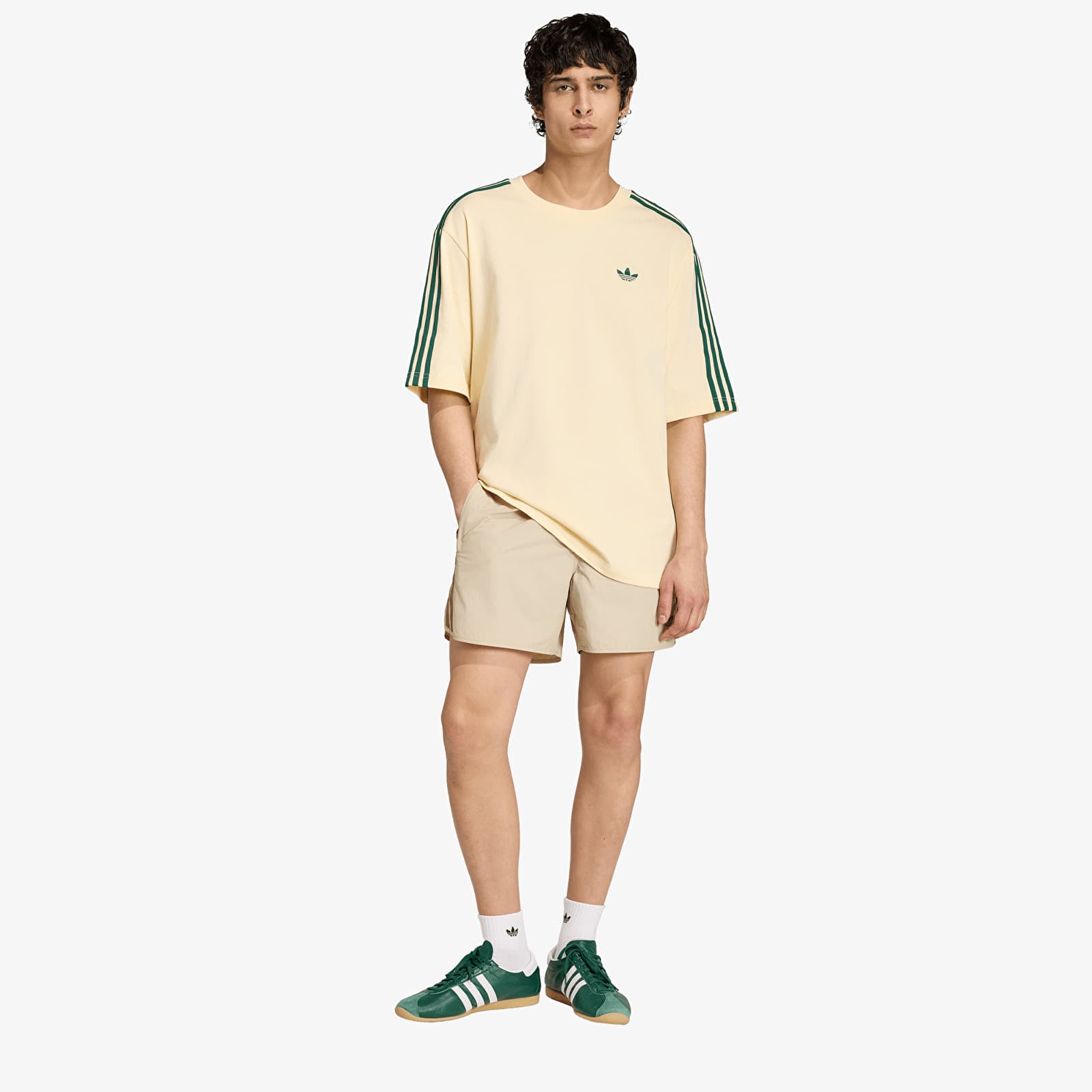 Ανδρικά μπλουζάκια adidas Adicolor 3-Stripes Oversized T-Shirt Warm Vanilla/ Collegiate Green
