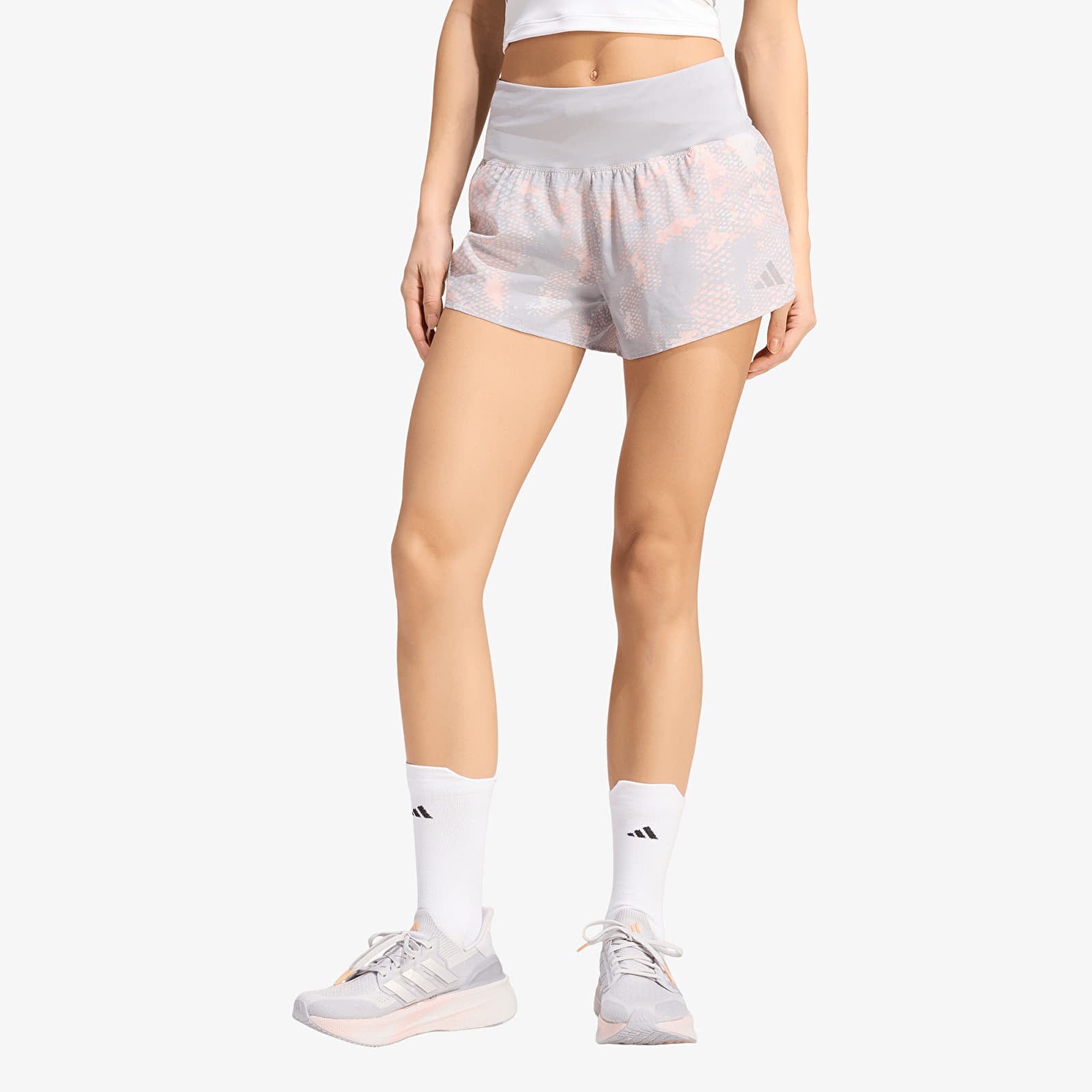 Dámske kraťasy adidas Adi365 Running Animal Print Iconic Shorts Grey One/ Semi Frozen Turbo/ Glory Grey