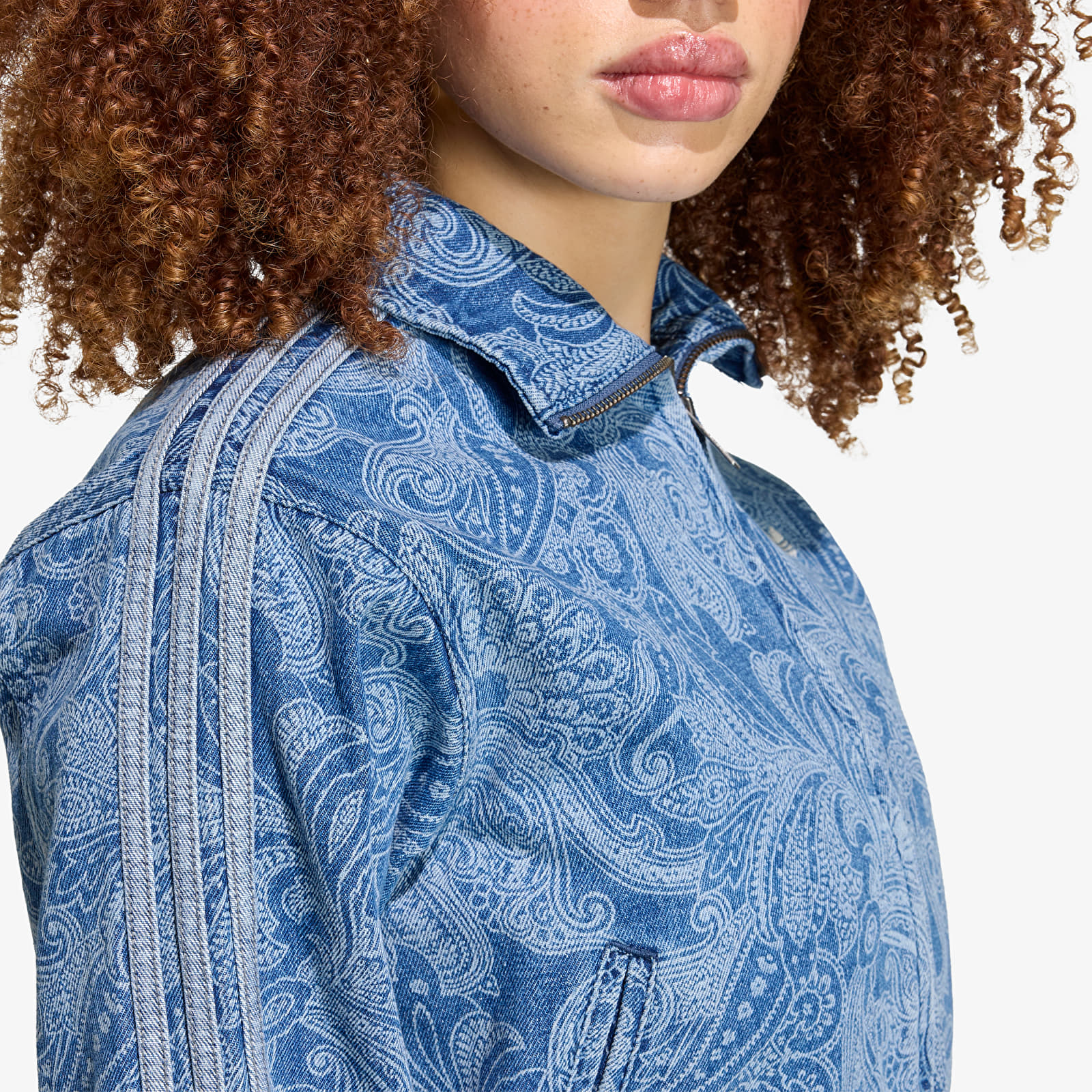 Damesjassen adidas Liberty London Firebird Denim Tracktop Medium Vintage Denim/ Light Denim