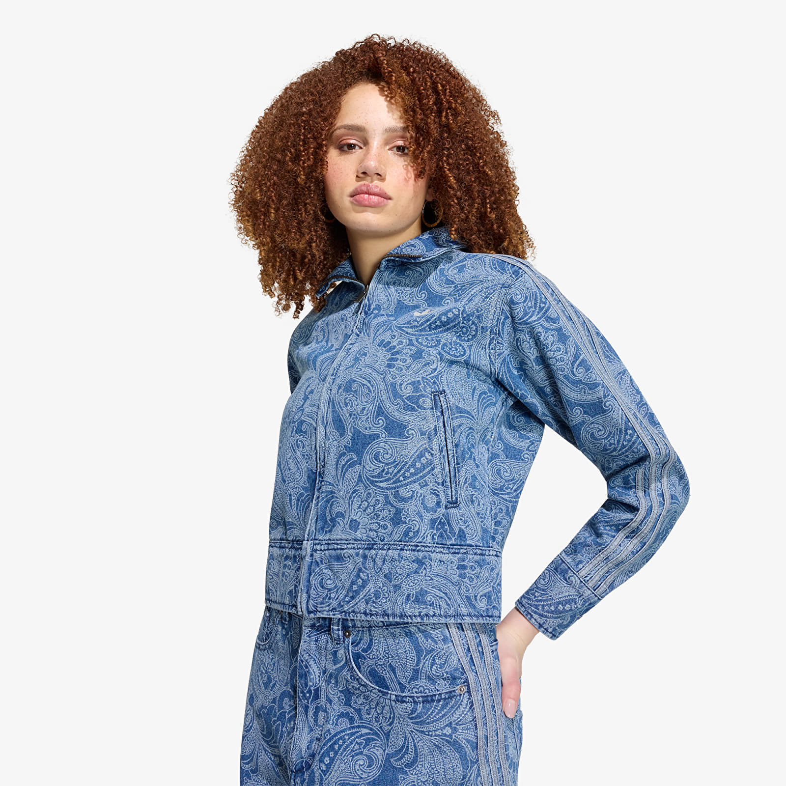 Damesjassen adidas Liberty London Firebird Denim Tracktop Medium Vintage Denim/ Light Denim