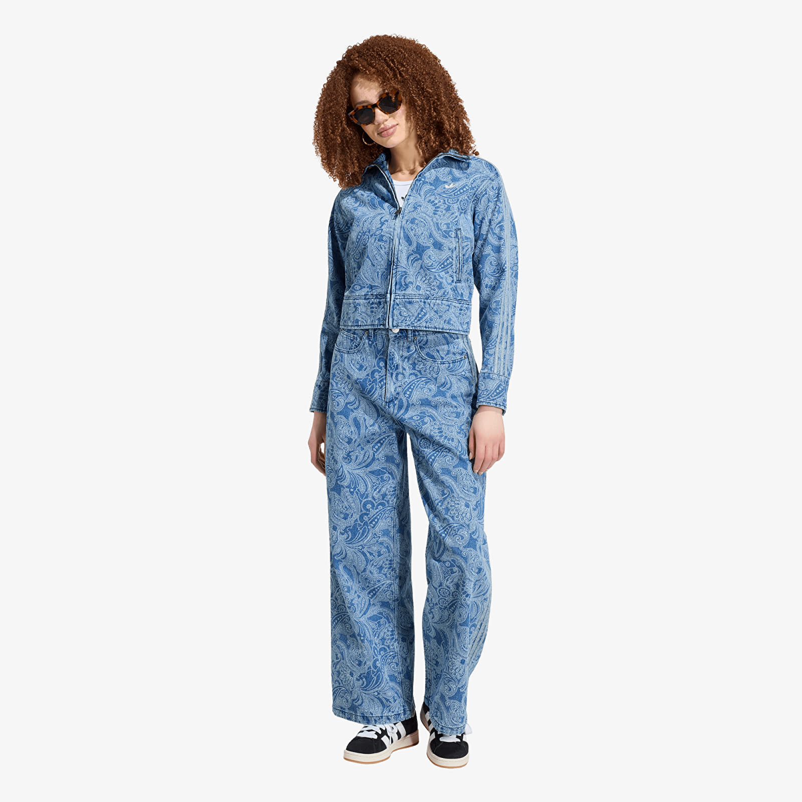 Damesjassen adidas Liberty London Firebird Denim Tracktop Medium Vintage Denim/ Light Denim