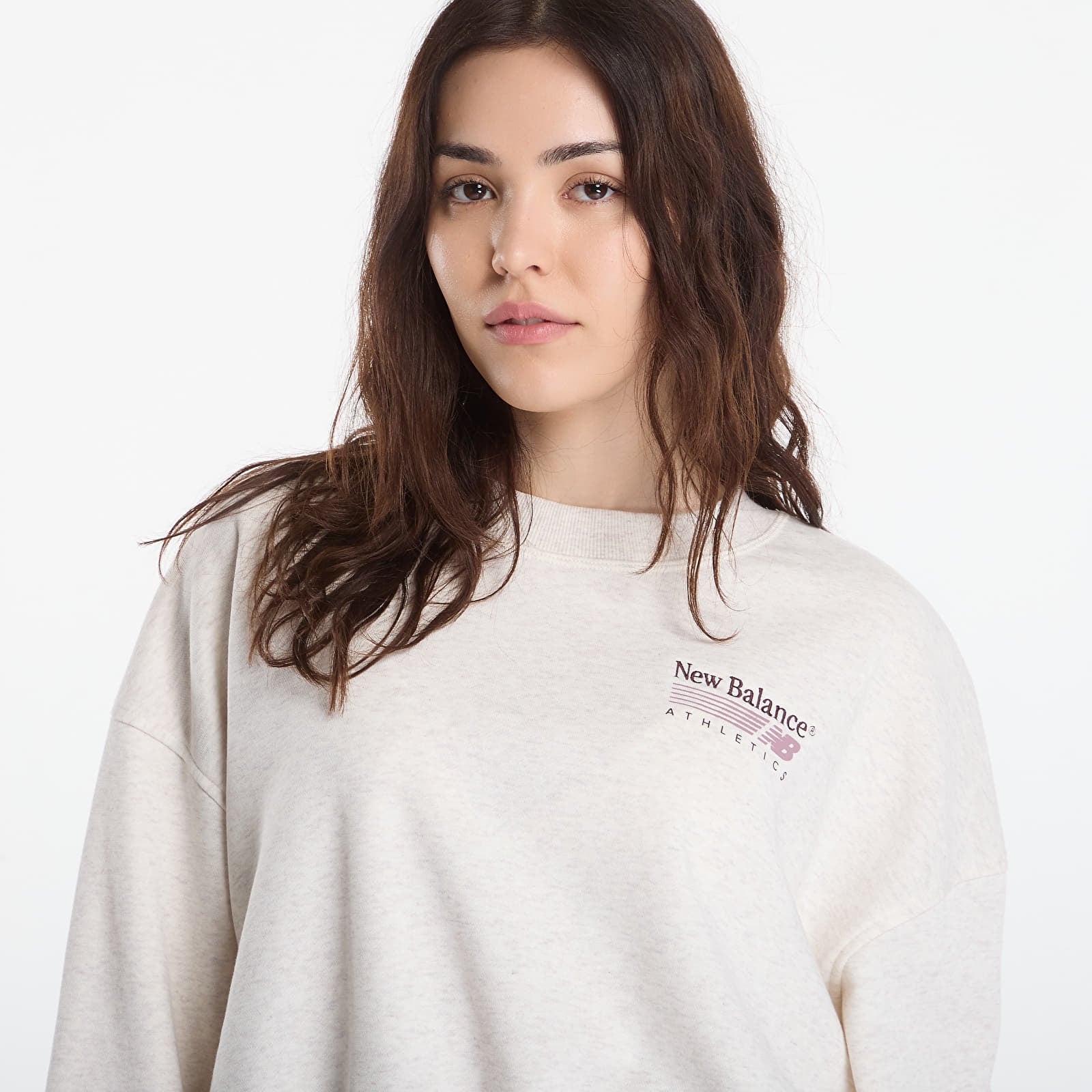 Dámske mikiny New Balance Trackside French Terry Crew Linen Heather