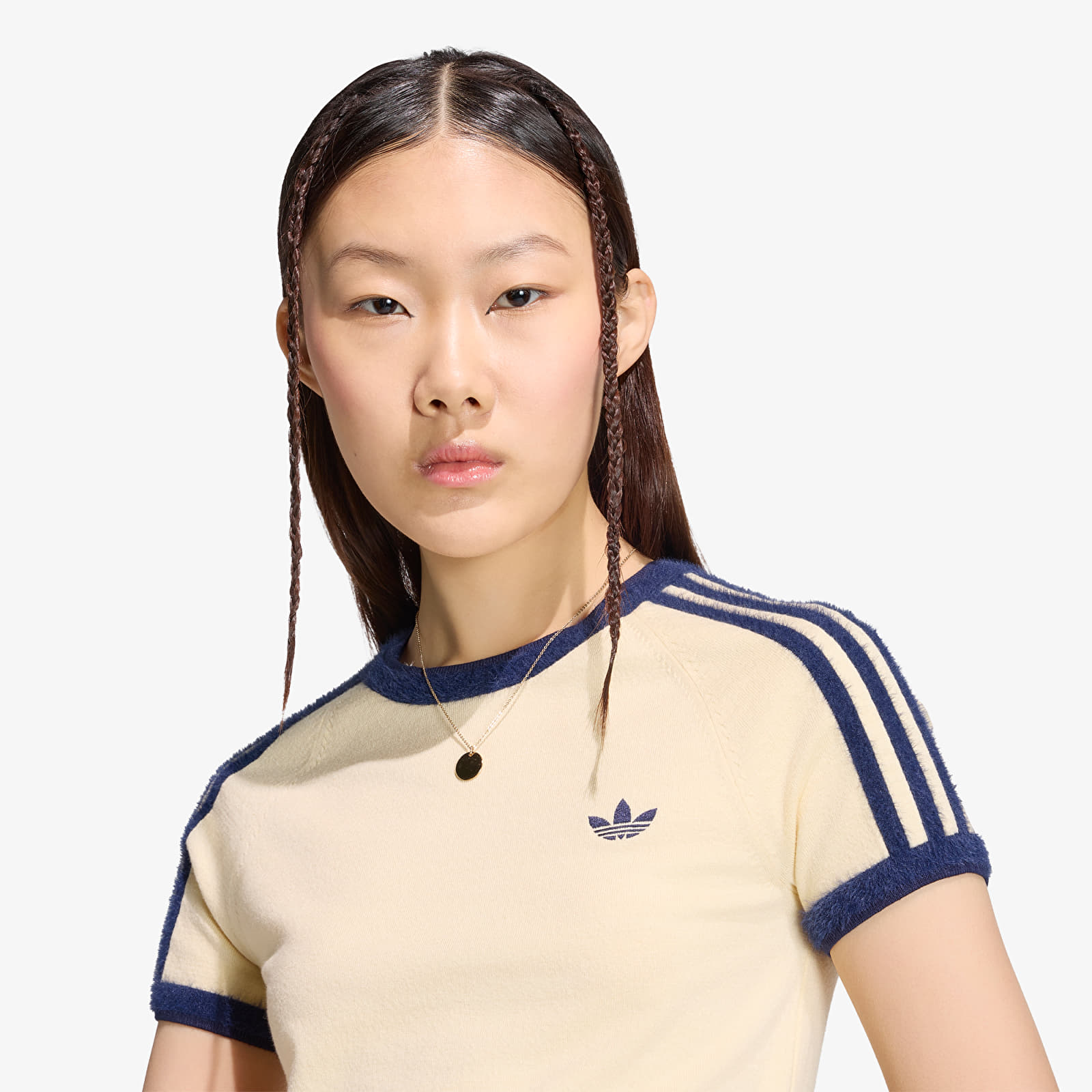 Naisten T-paidat adidas Knitted T-shirt Warm Vanilla/ Night Indigo