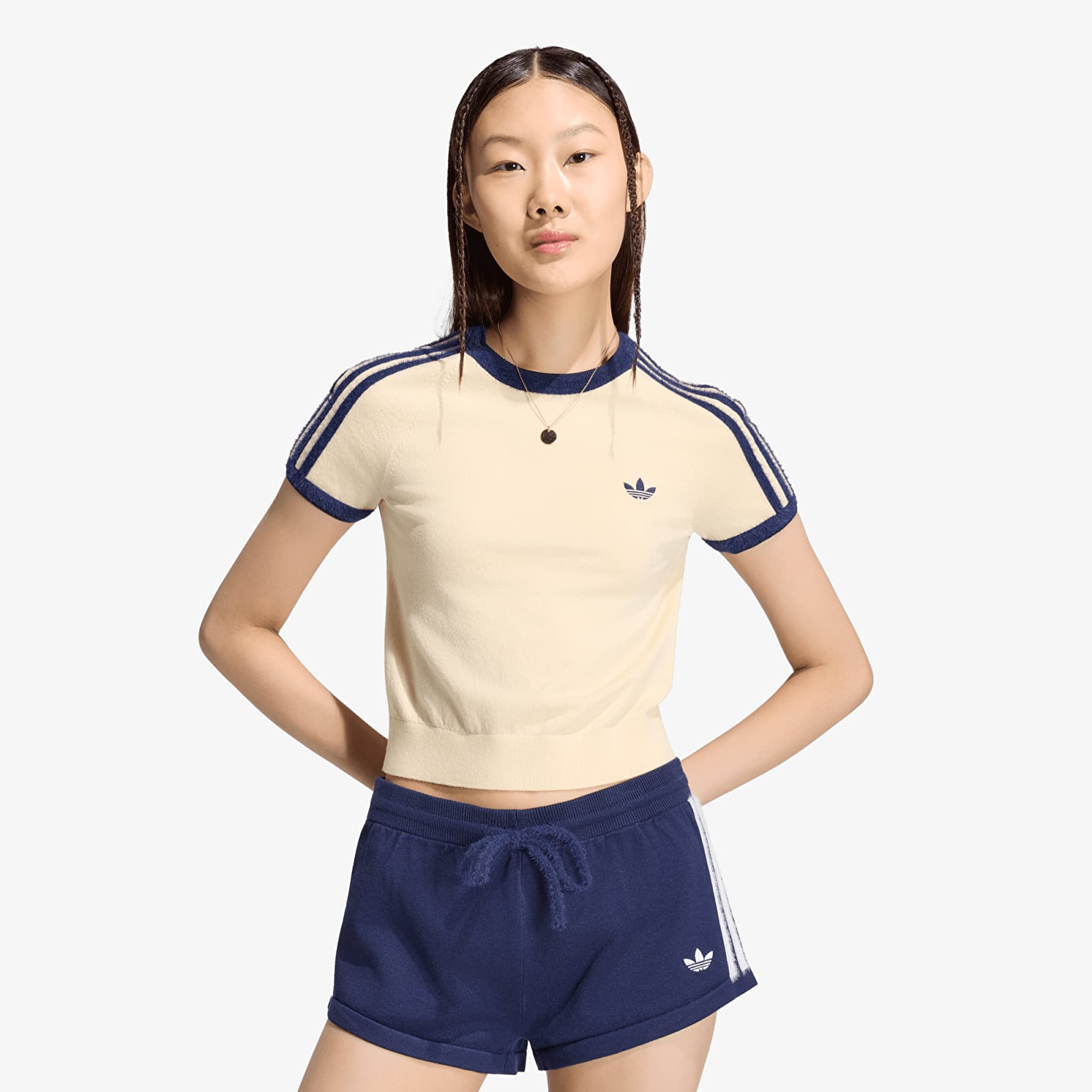 Naisten T-paidat adidas Knitted T-shirt Warm Vanilla/ Night Indigo