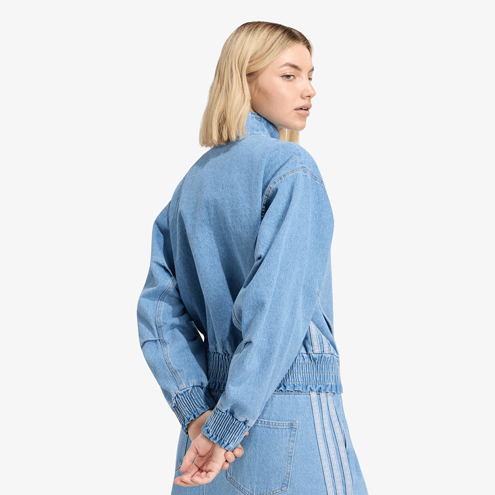 Naisten takit adidas Stadium Washed Denim Loose Fit Jacket Crystal Sky