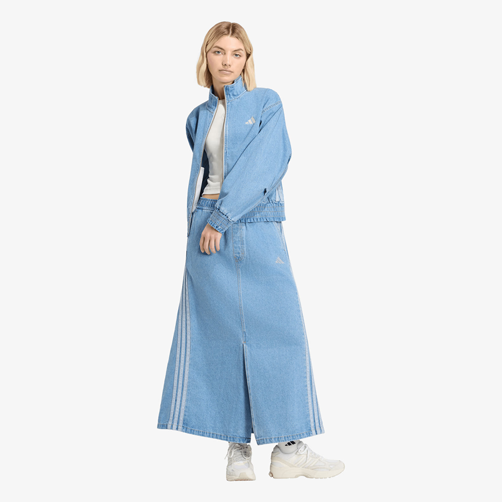 Naisten takit adidas Stadium Washed Denim Loose Fit Jacket Crystal Sky