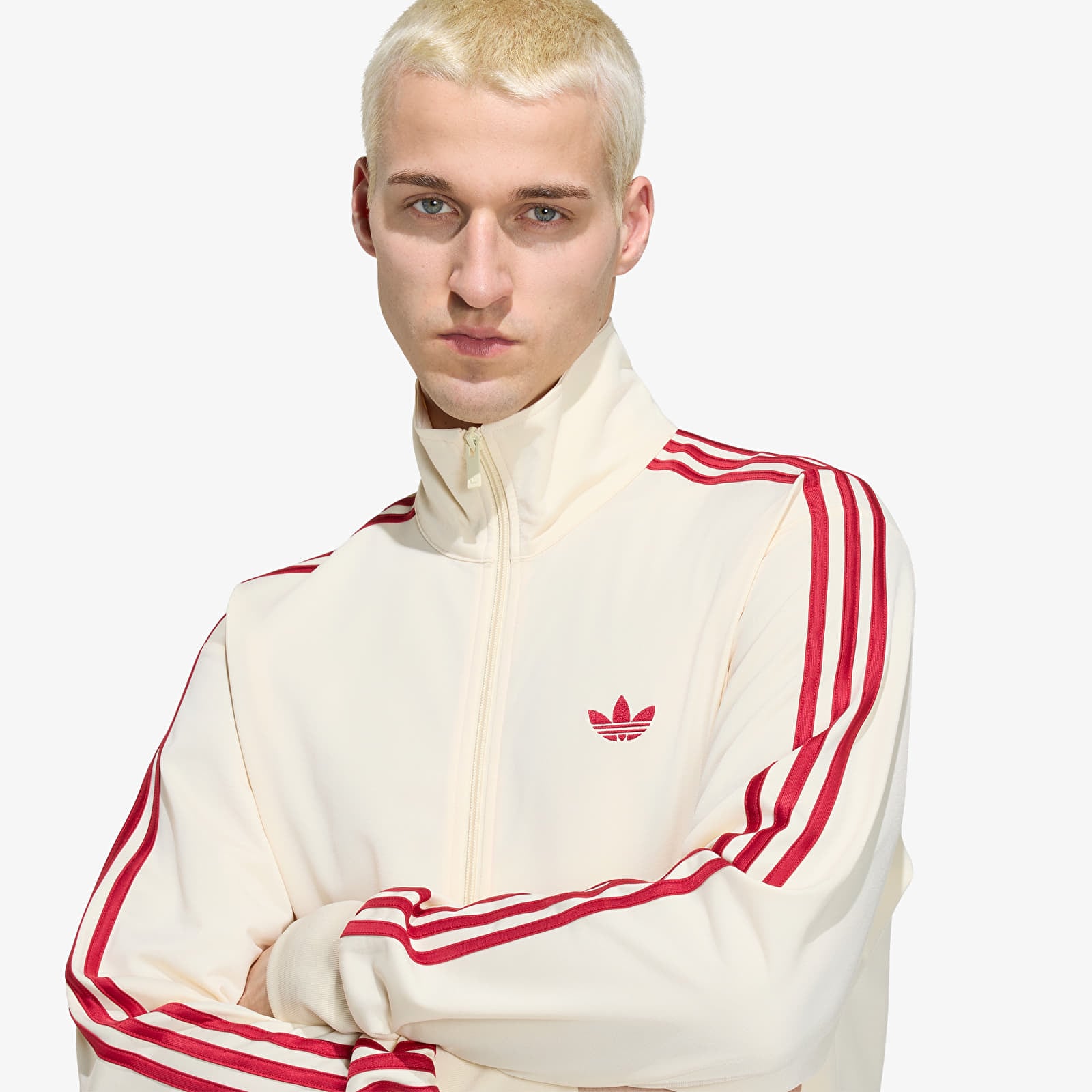 Sudaderas con capucha para hombre adidas Firebird Track Jacket Warm Vanilla/ Team Victory Red