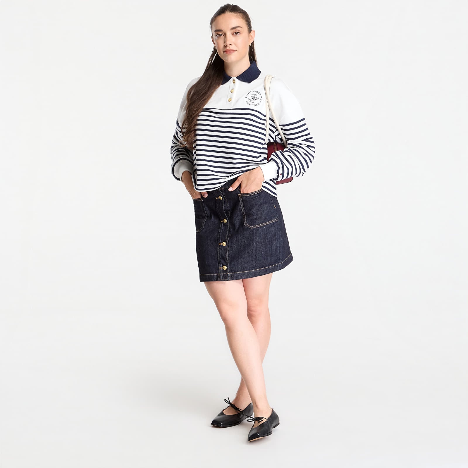 Hettegensere og sweatshirts Tommy Hilfiger Roundal Collar Sweatshirt Wide Strp Ecru / Dark Night Navy