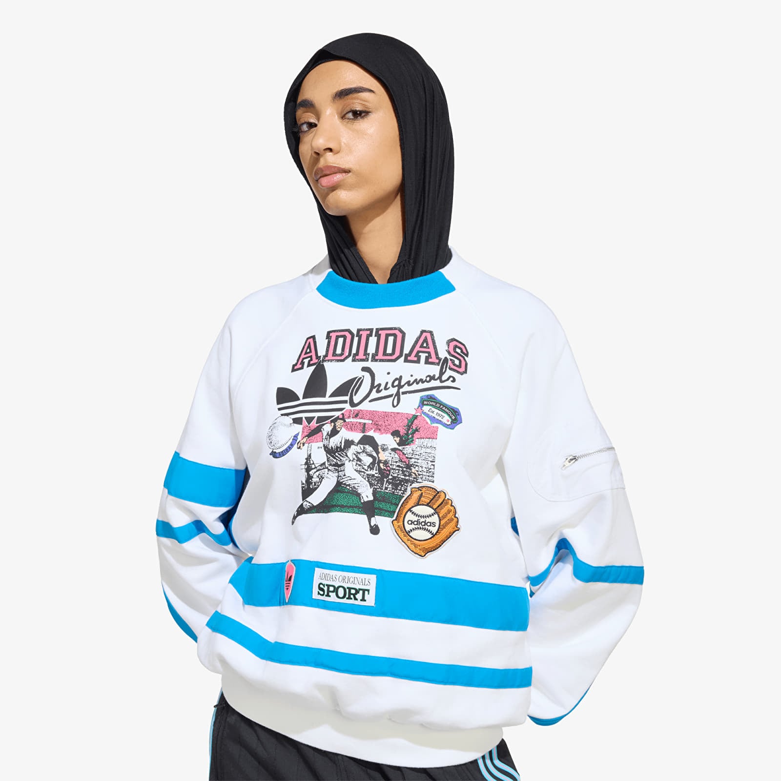 Sweatshirts für Frauen adidas Archive Sweater Baseball White/ Bright Blue