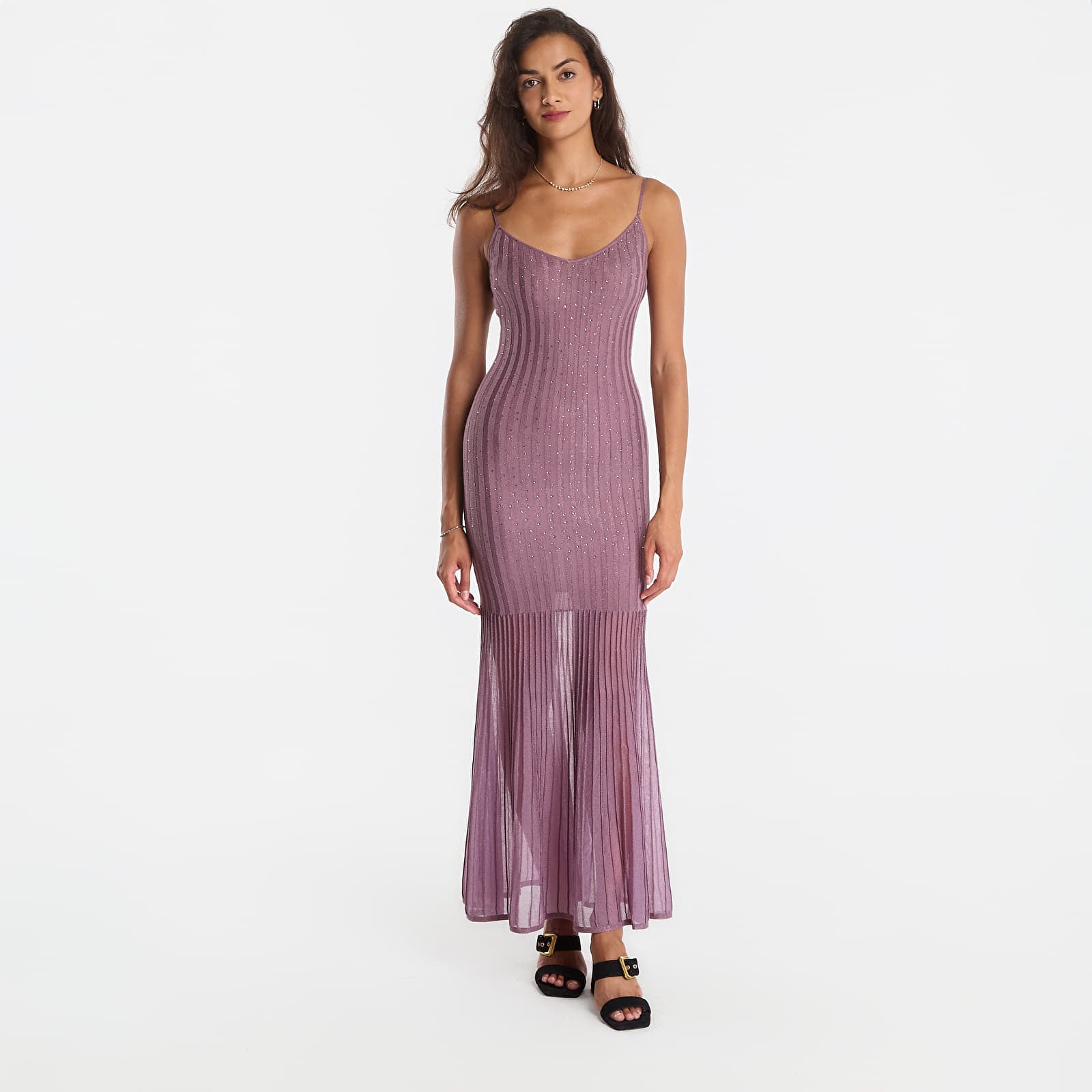 Vestido GUESS Sl Sheer Skirt Meena Ribbed Dress Twilight Lavender/ Multi