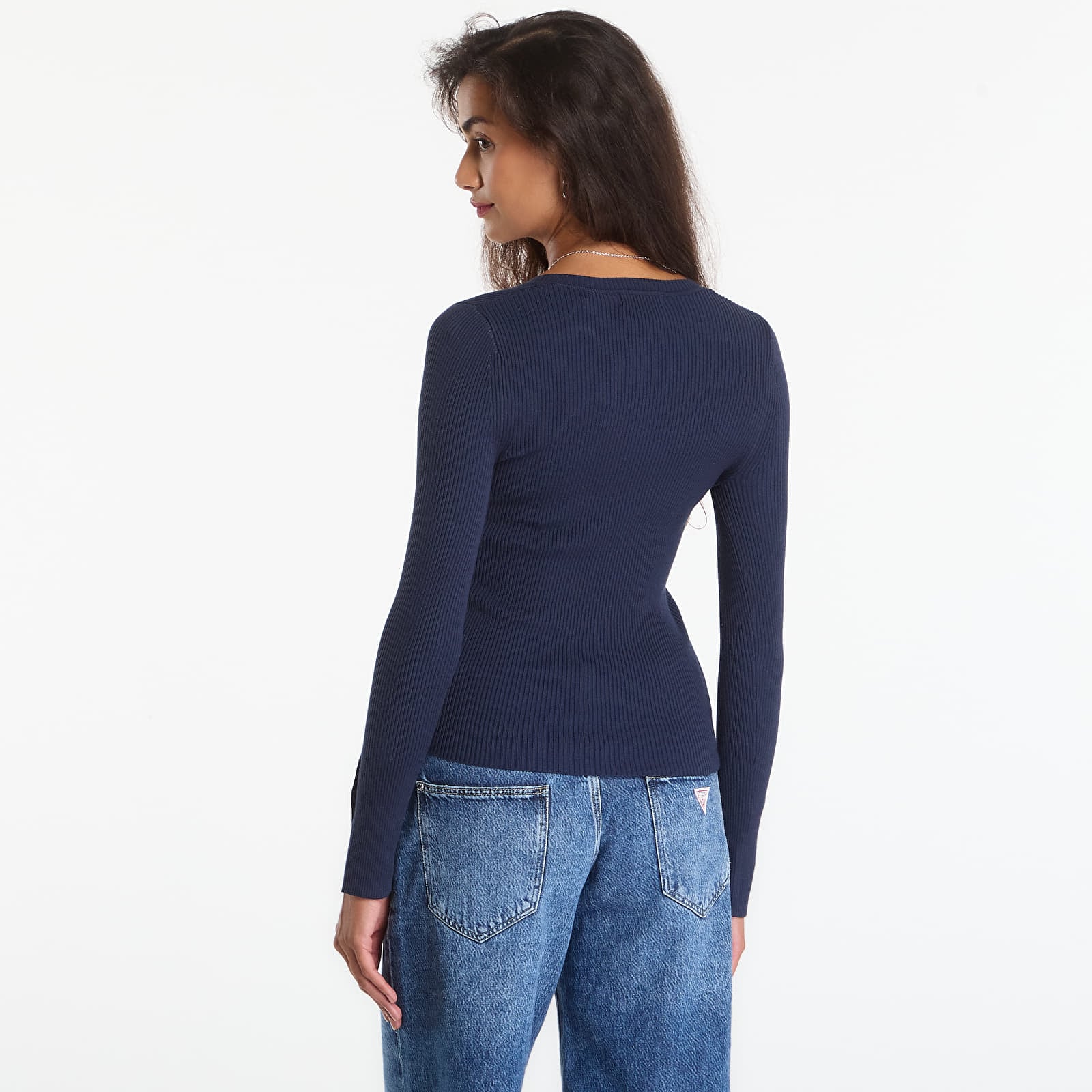 Pullover GUESS Ls Vn Ellie Sweater Blackened Blue