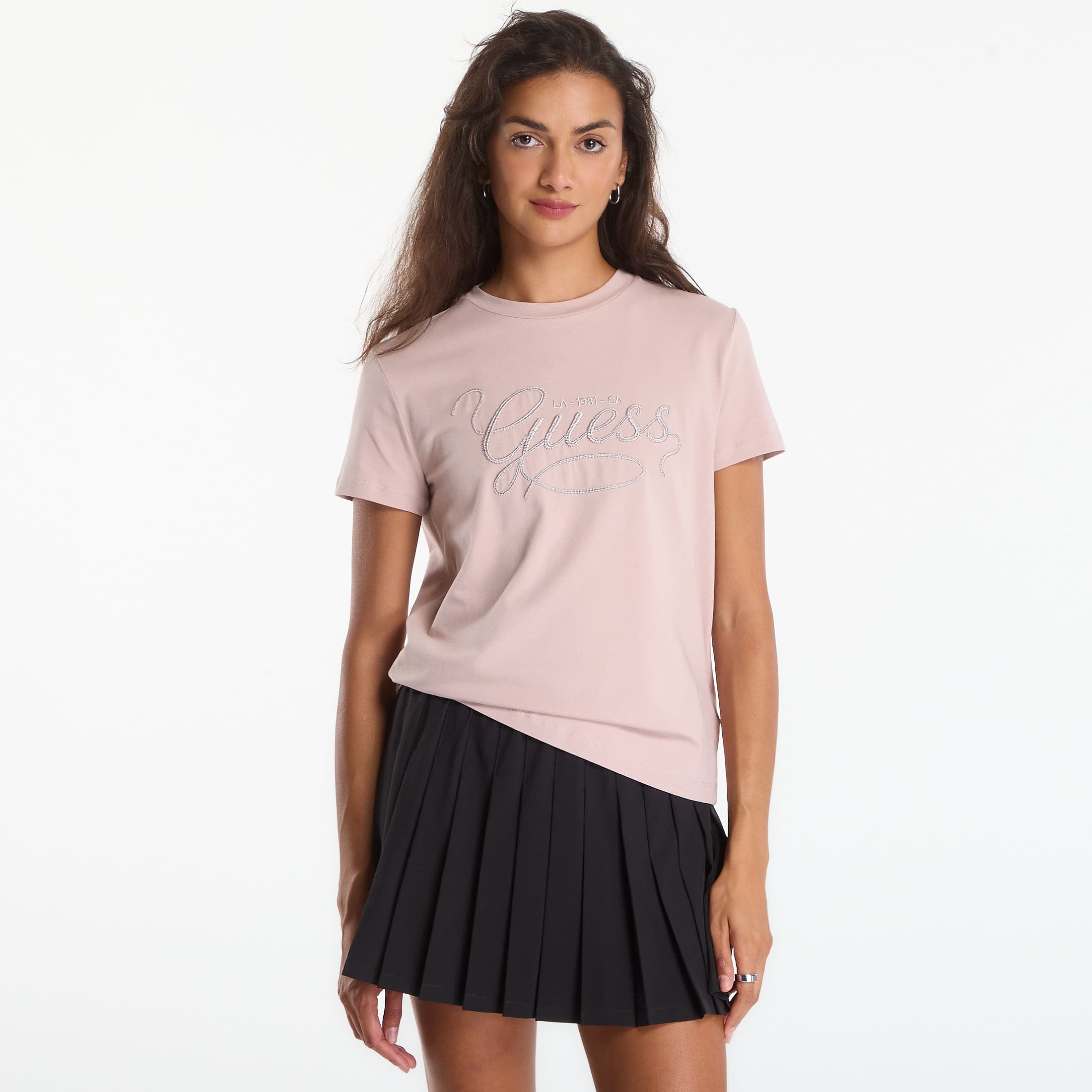 Тениска GUESS Syrma Cn Ss T-Shirt Soft Mauve XS