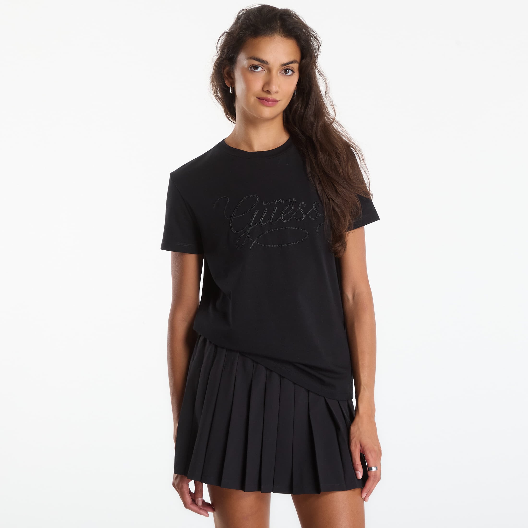 Тениска GUESS Syrma Cn Ss T-Shirt Jet Black L