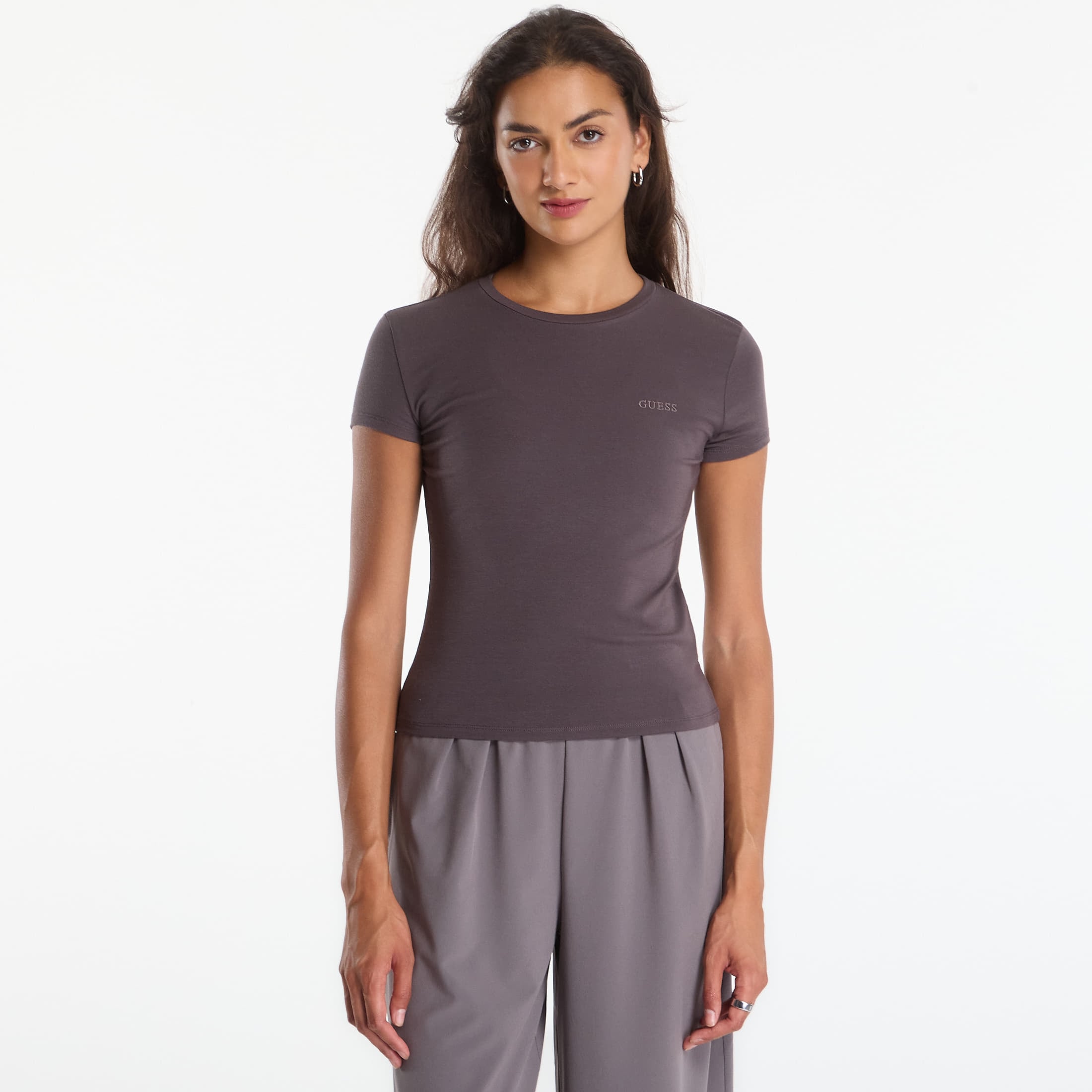 Тениска GUESS Lotus Slim Ss T-Shirt Darkest Grey XS