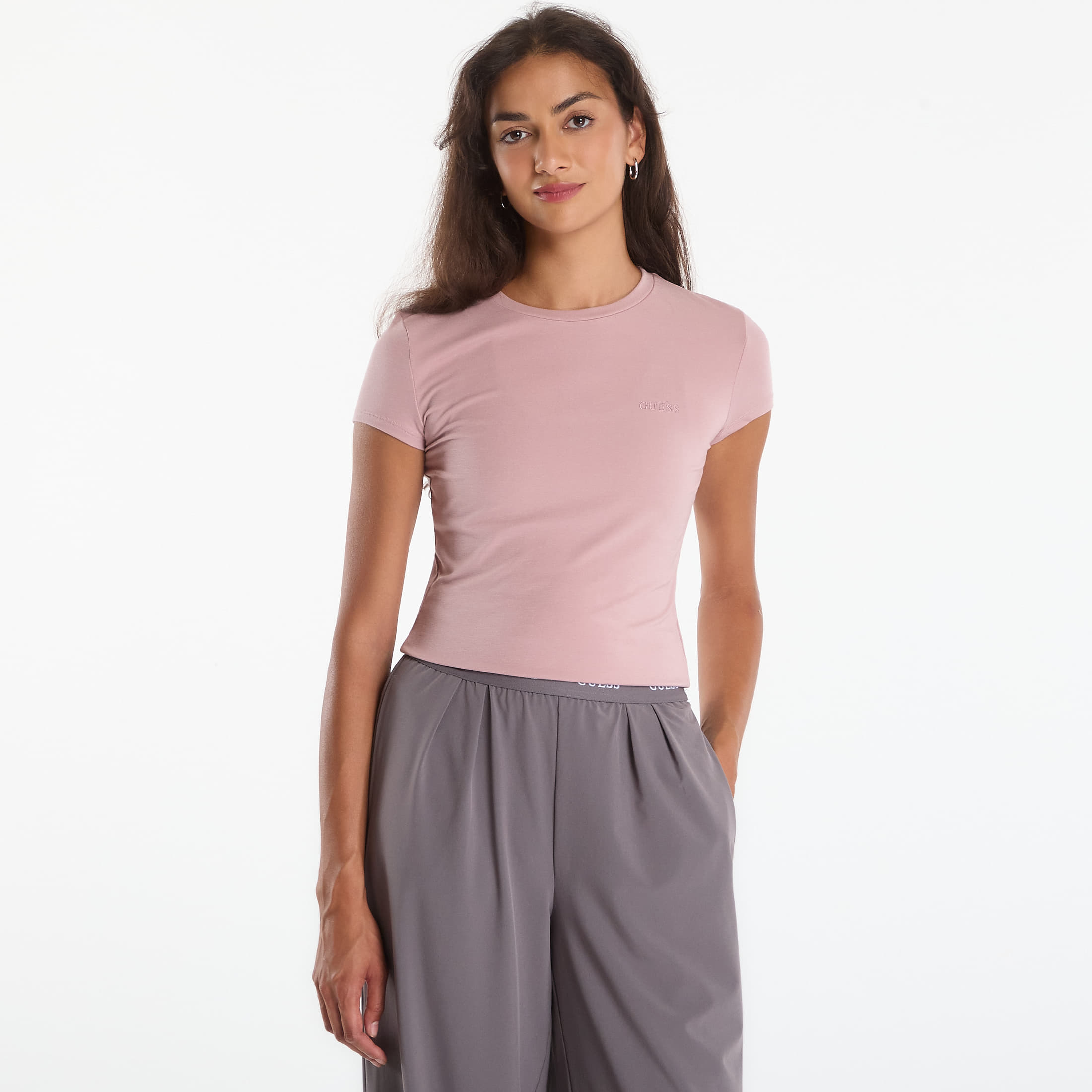 Тениска GUESS Lotus Slim Ss T-Shirt French Mauve XS