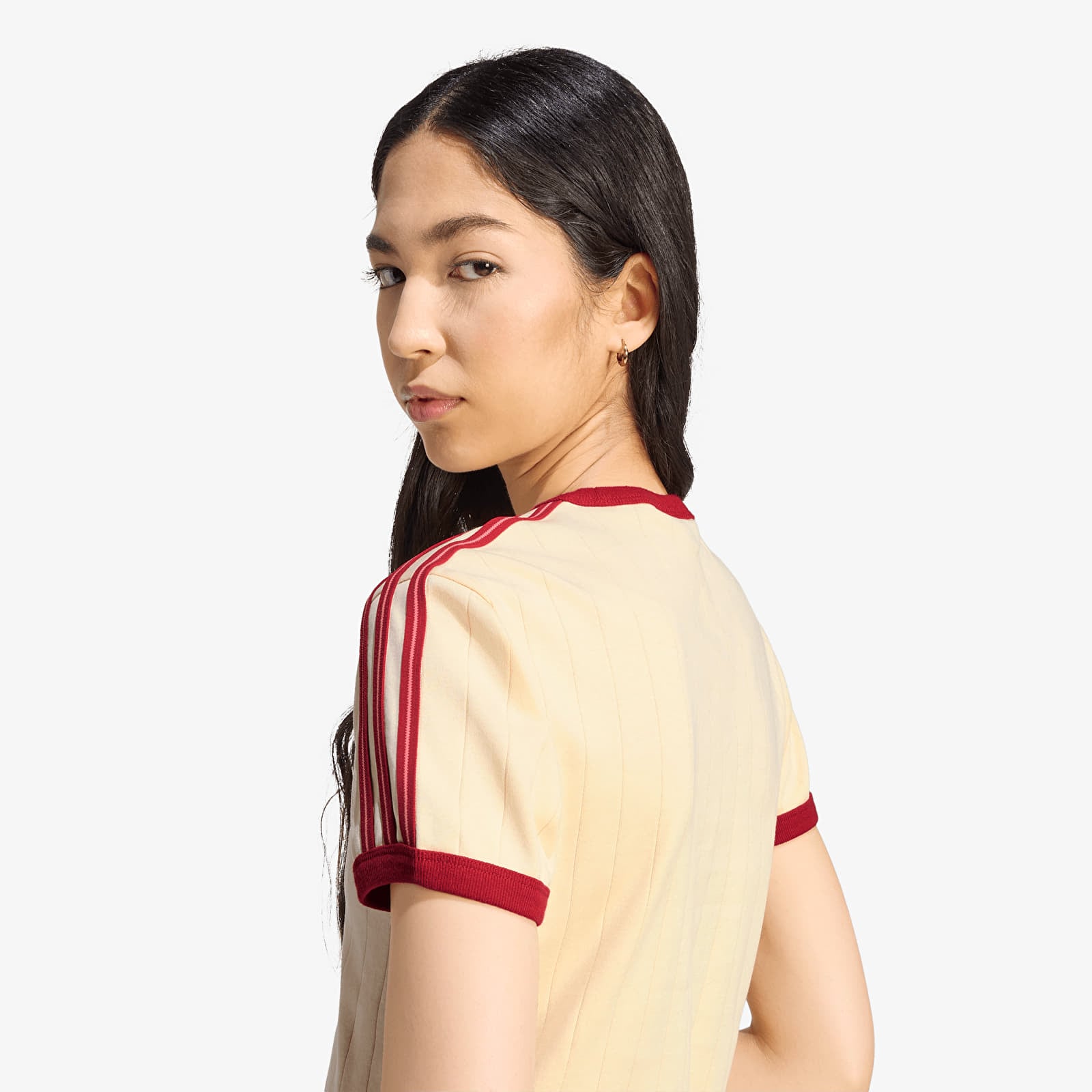 T-shirts til kvinder adidas Pinstripe Short Sleeve Slim T-Shirt Warm Vanilla/ Team Victory Red/ Preloved Scarlet
