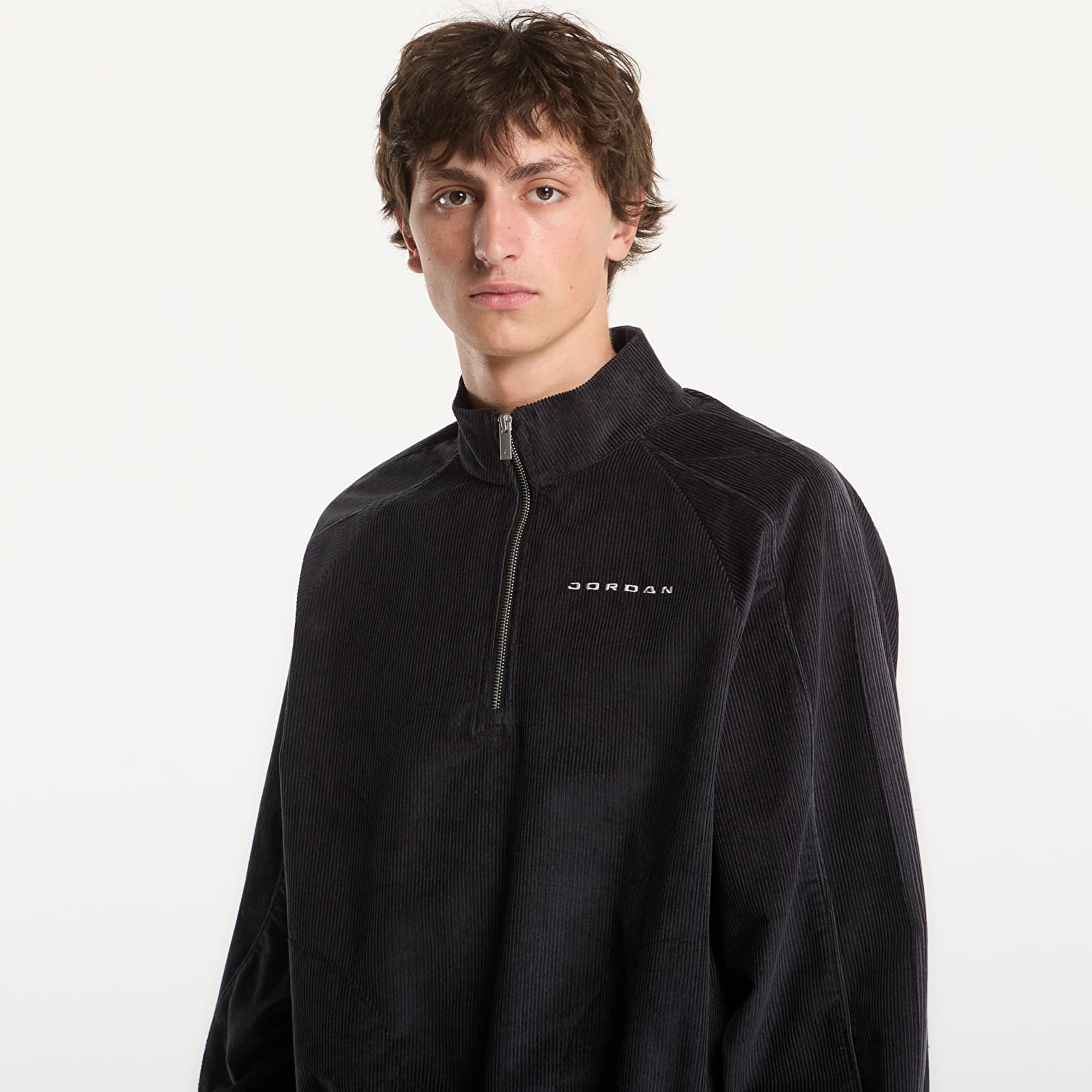 Herren-Sweatshirts Jordan Flight Men's Corduroy 1/2-Zip Top Black/ Black/ Dk Smoke Grey/ White