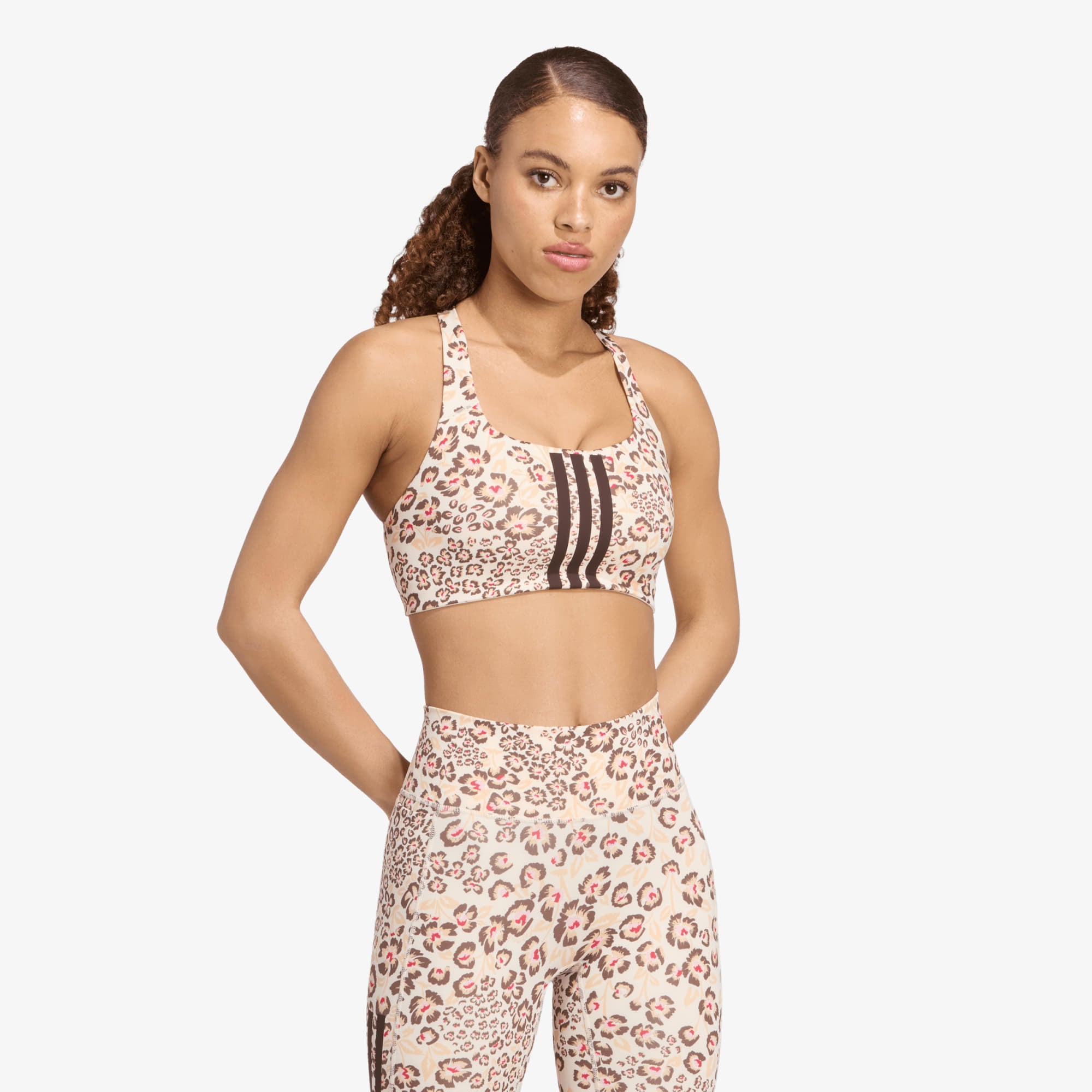 Сутиени adidas x Farm Rio Optime Bra Ecru Tint/ Multicolor/ Shadow Brown S