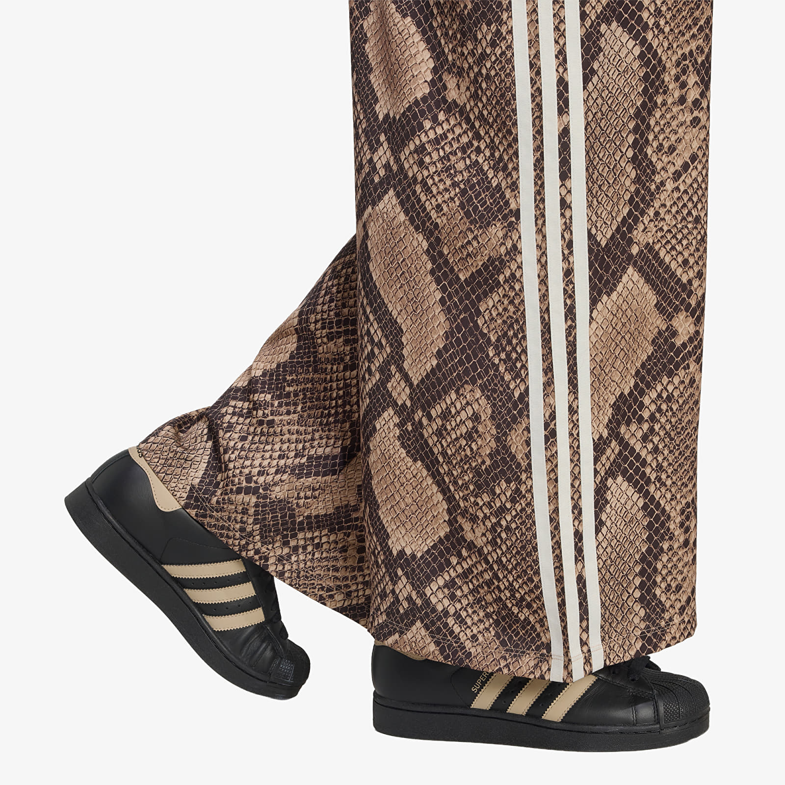 Women's Trousers adidas Satin Snake Print Wide Leg Track JOGgers Linen/ Magic Beige