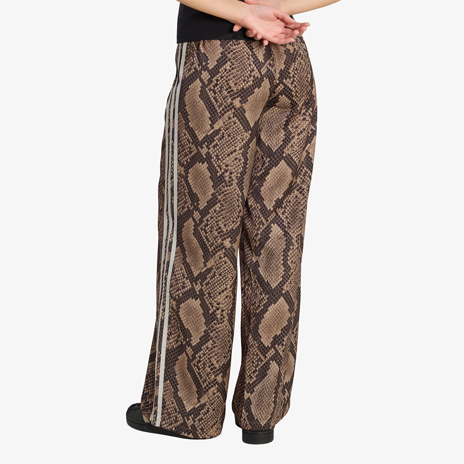 Women's Trousers adidas Satin Snake Print Wide Leg Track JOGgers Linen/ Magic Beige