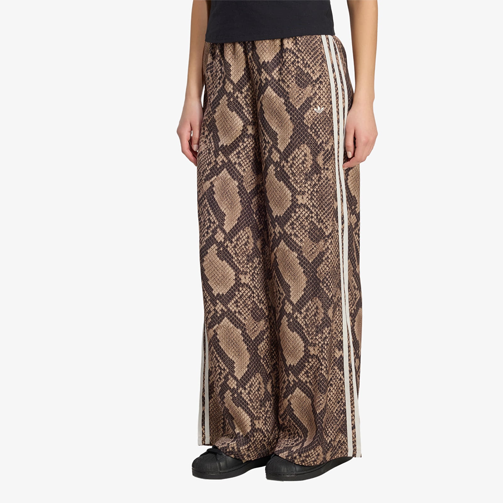 Women's Trousers adidas Satin Snake Print Wide Leg Track JOGgers Linen/ Magic Beige