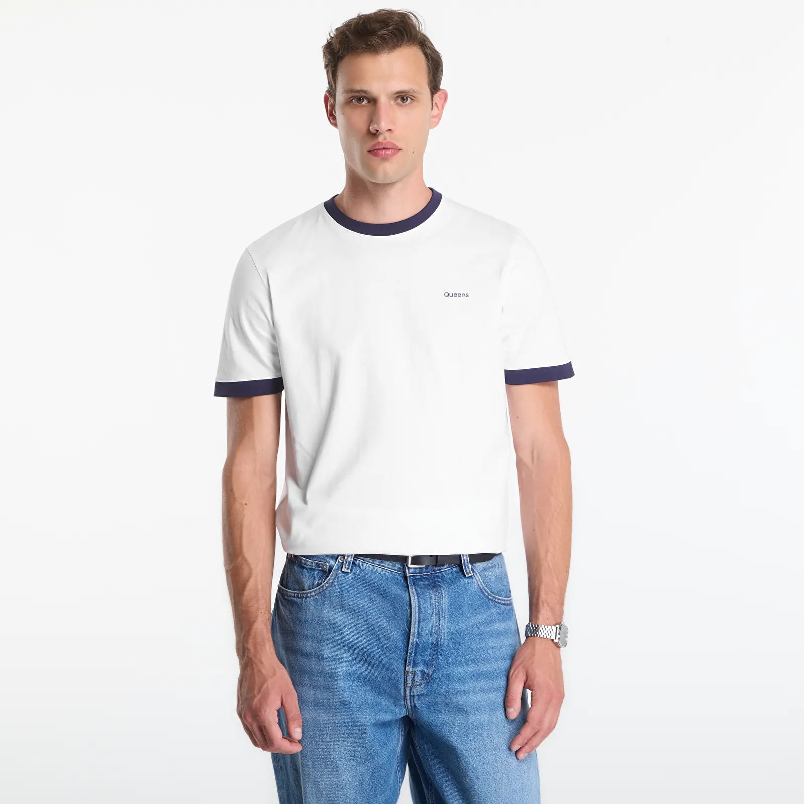 T-shirts  Queens Men's Contrast Ribbing Tee White