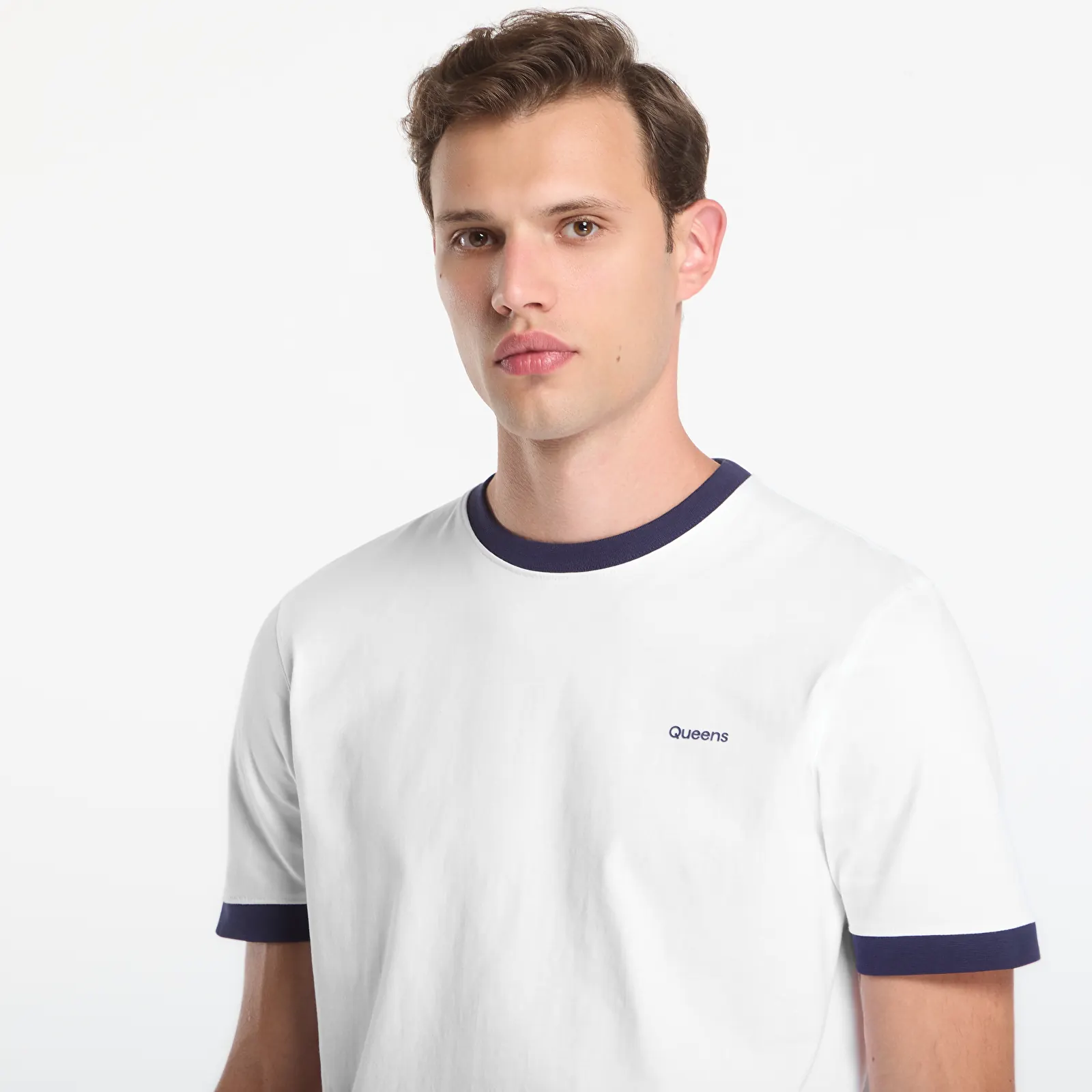 T-shirts  Queens Men's Contrast Ribbing Tee White