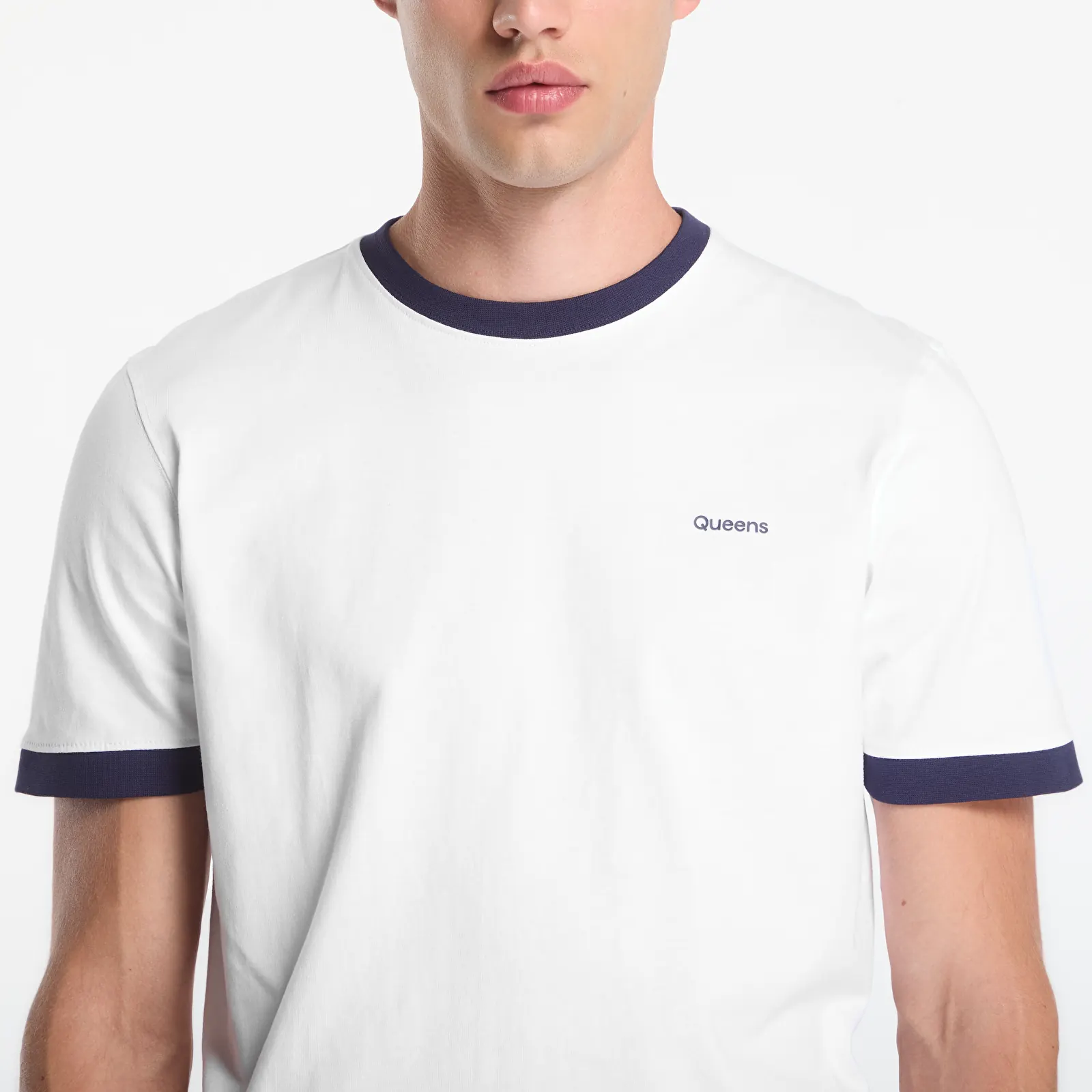 T-shirts  Queens Men's Contrast Ribbing Tee White