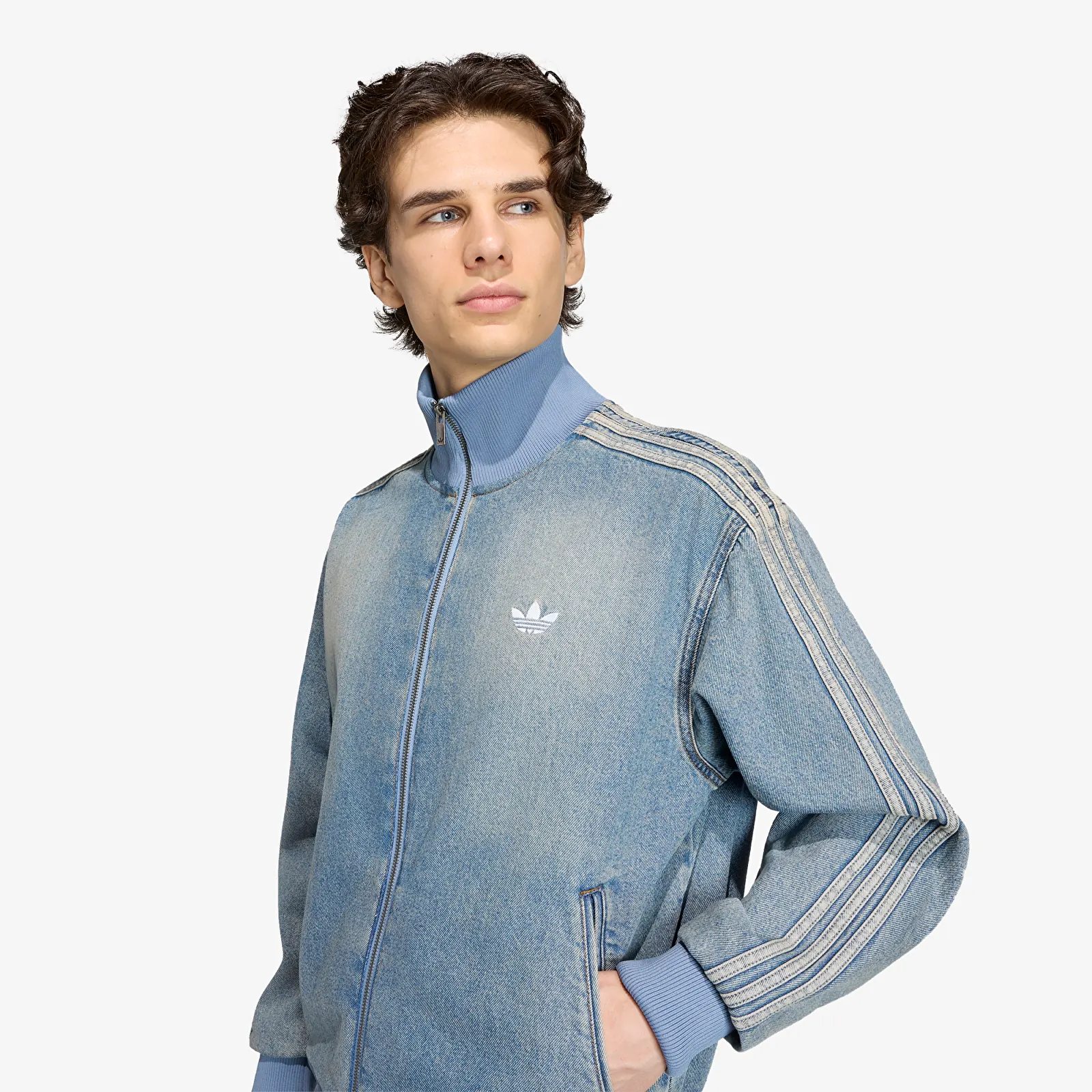 Pánské bundy adidas Firebird Adicolor Denim Track Top Jacket Worn Blue Denim