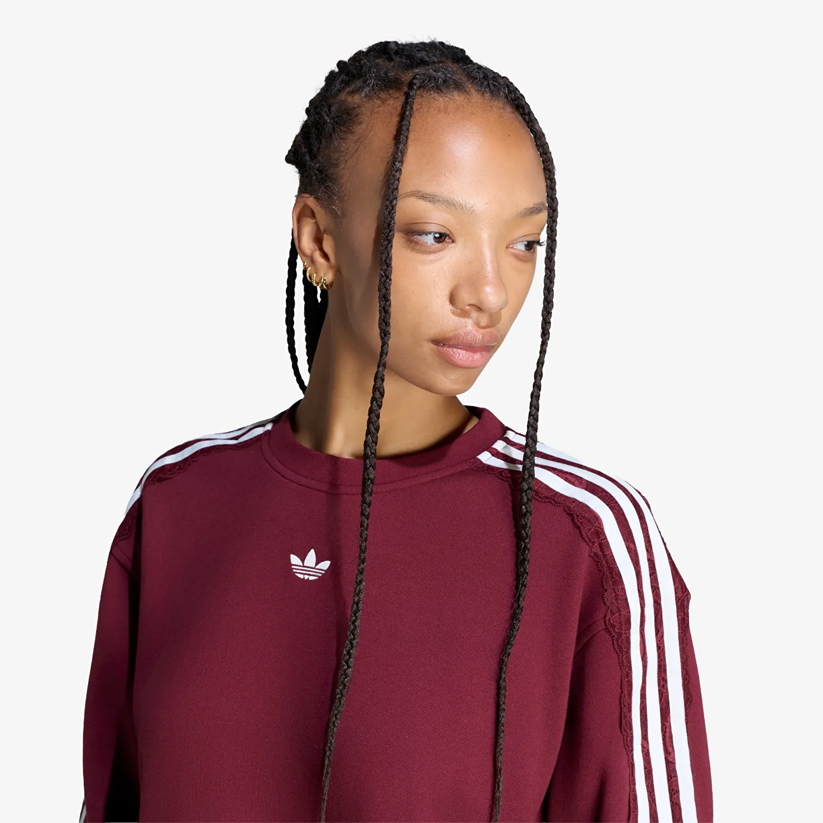 Hoodies voor dames adidas Lace 3 Stripes Crew Shadow Red